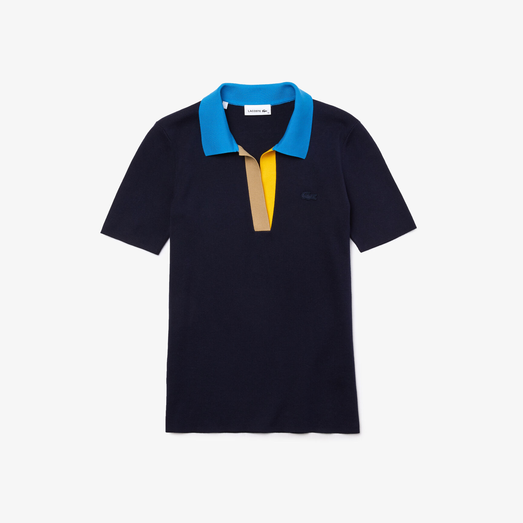 Women's Polo Collar Two-Tone Cotton Sweater