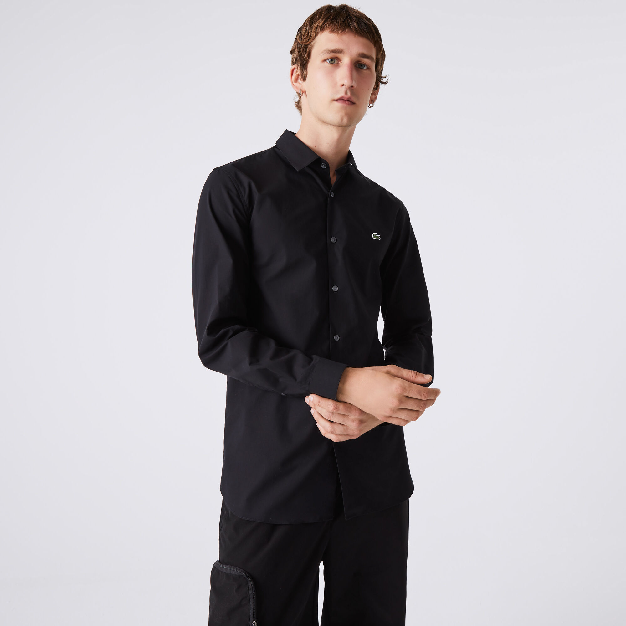 Lacoste men's slim fit stretch cotton poplin shirt deals