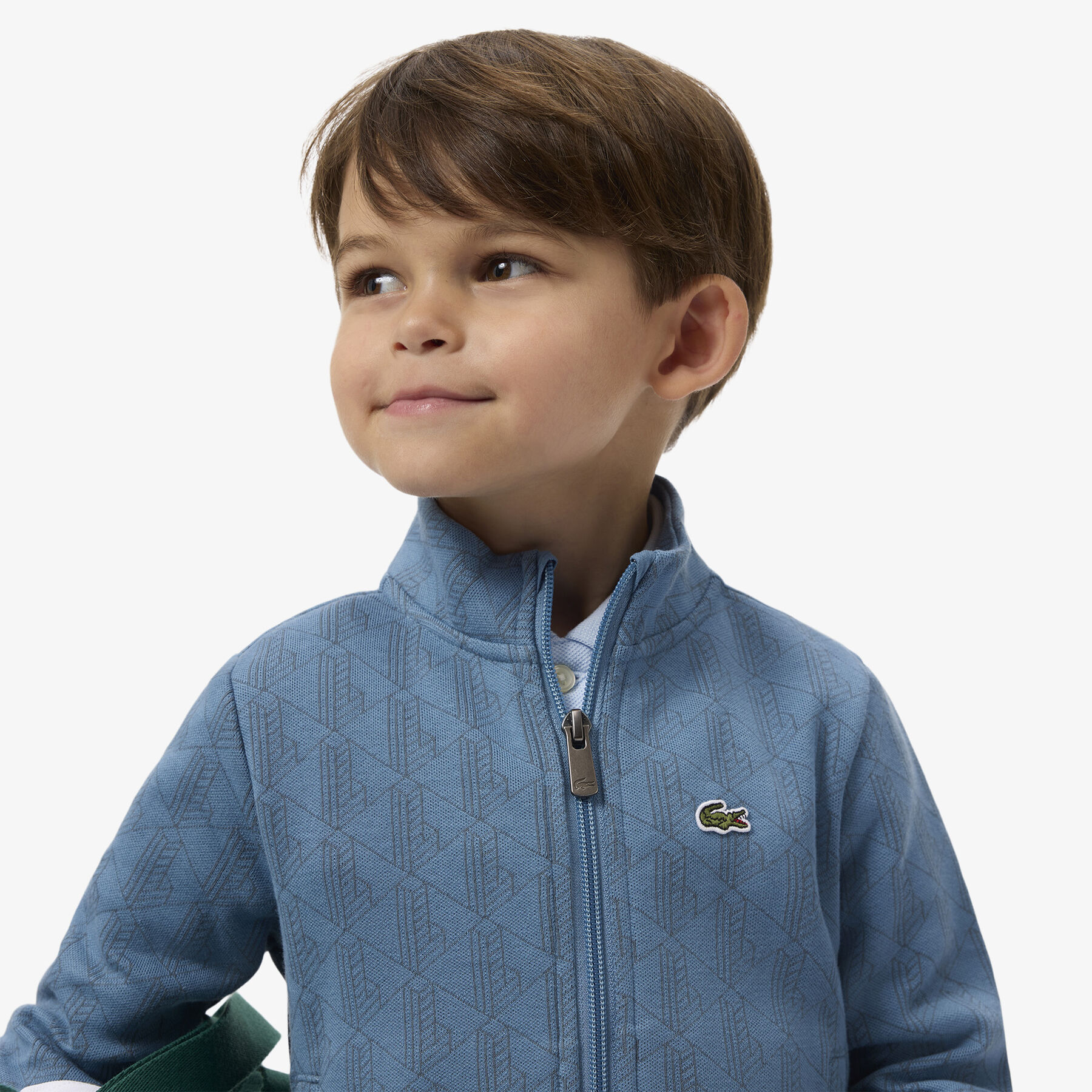 lacoste zipped monogram fleece hoodie