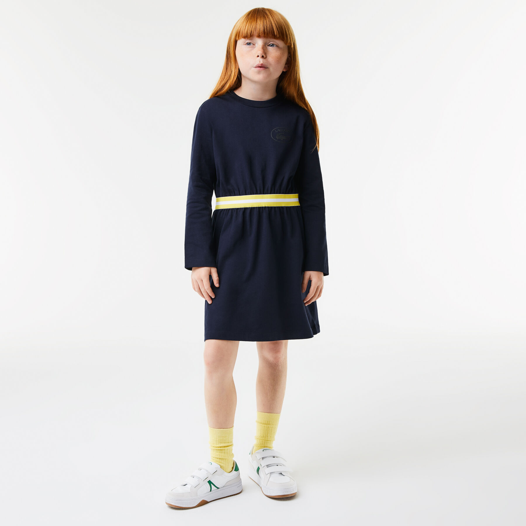 Girls' Lacoste Contrast Waist Cotton Jersey Dress girls lacoste contrast waist cotton jersey dress