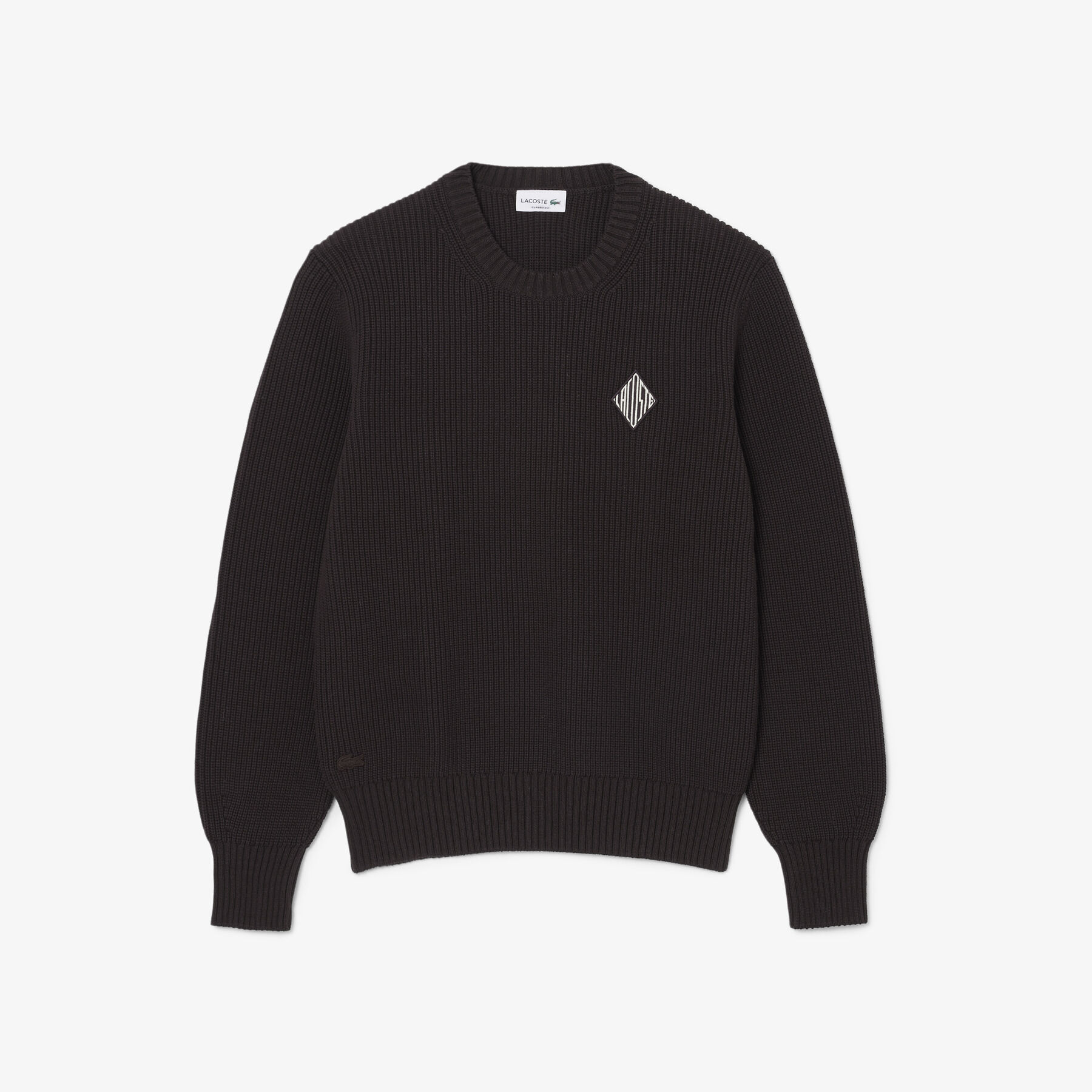 lacoste pearl rib knit badge accent sweater