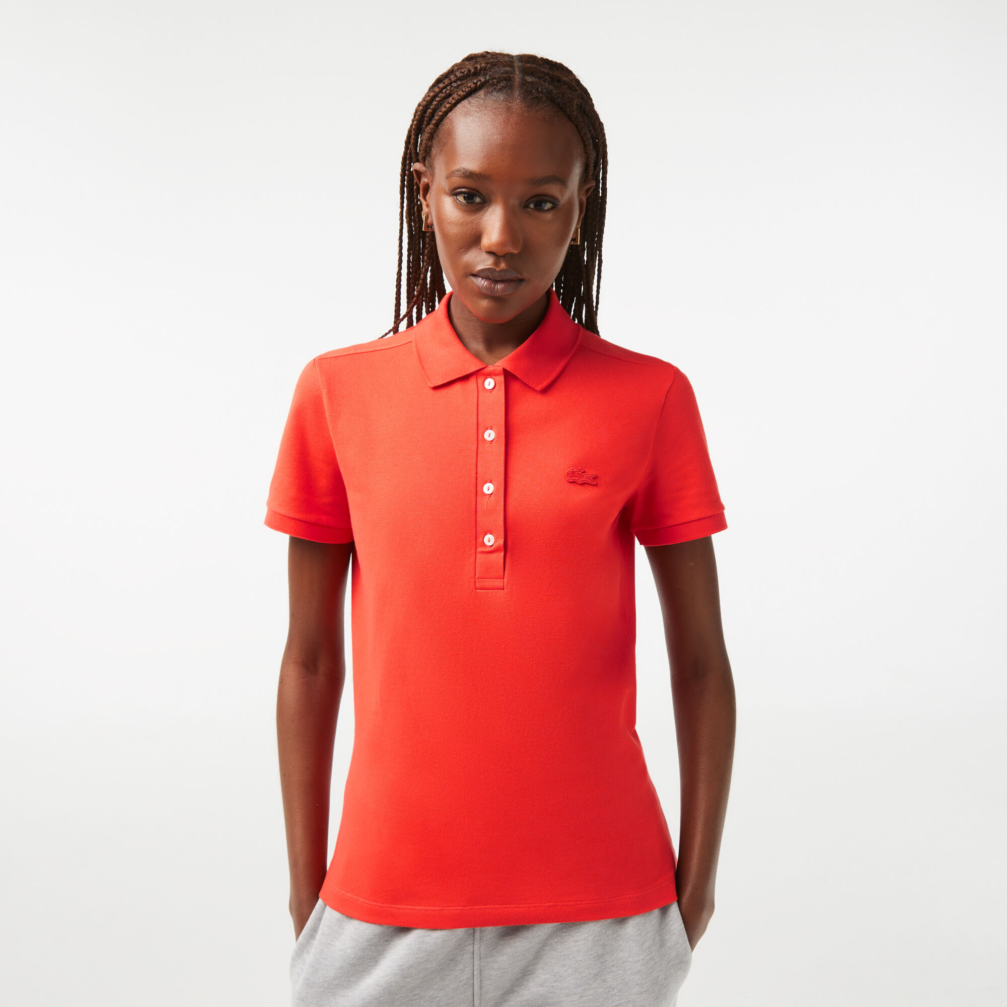 Women's slim fit stretch mini piqué polo shirt top