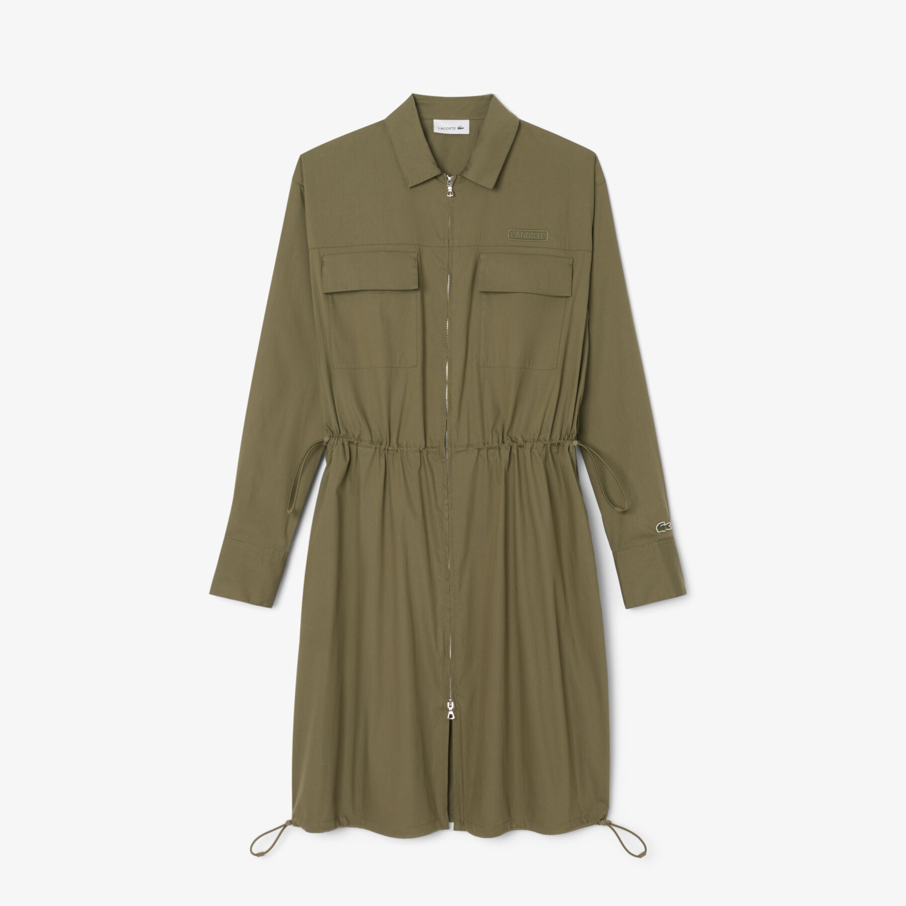 lacoste oversized cotton zip front shirt dress