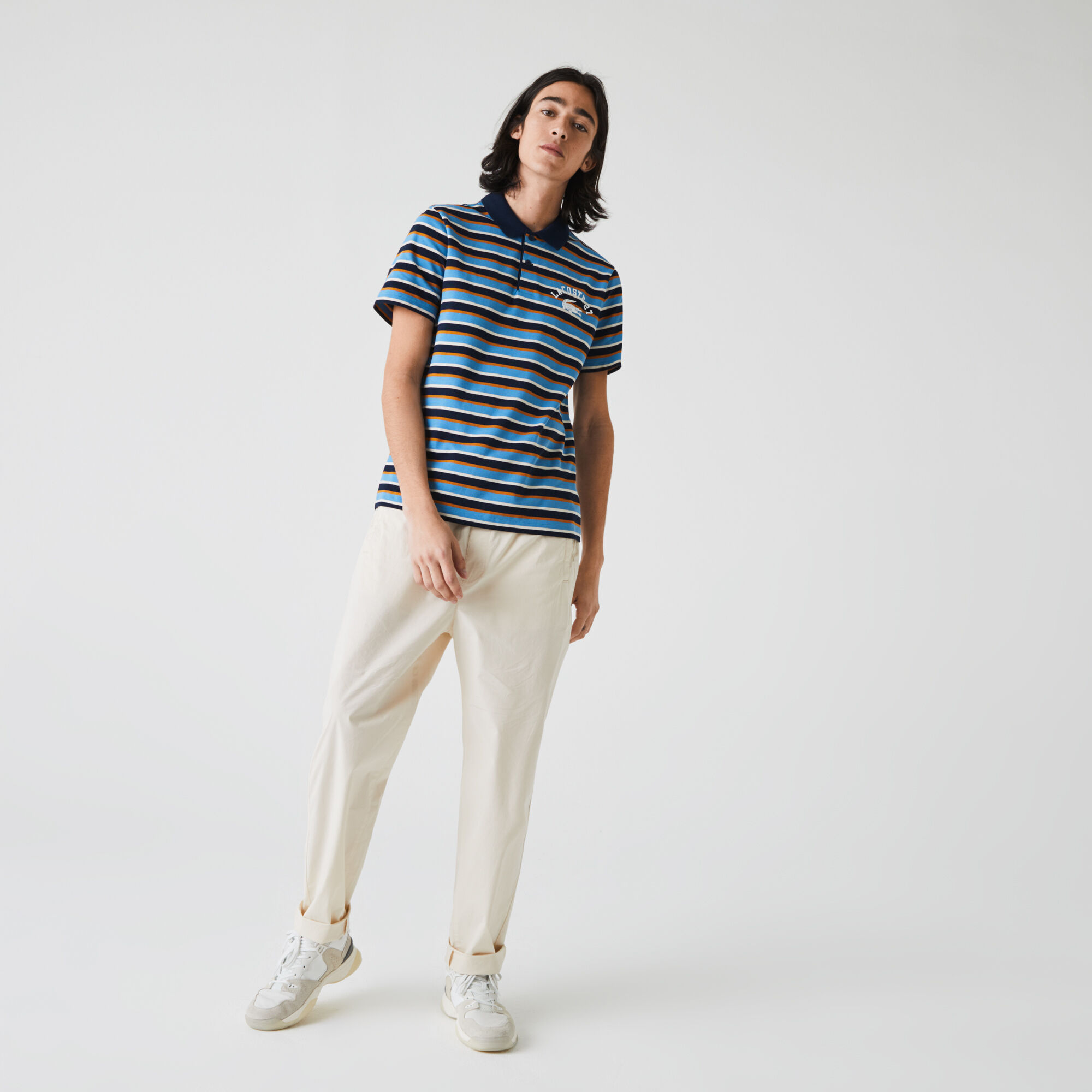 Men’s Lacoste Regular Fit Ultra-Lightweight Striped Knit Polo Shirt Men’s Lacoste Regular Fit Ultra-Lightweight Striped Knit Polo Shirt