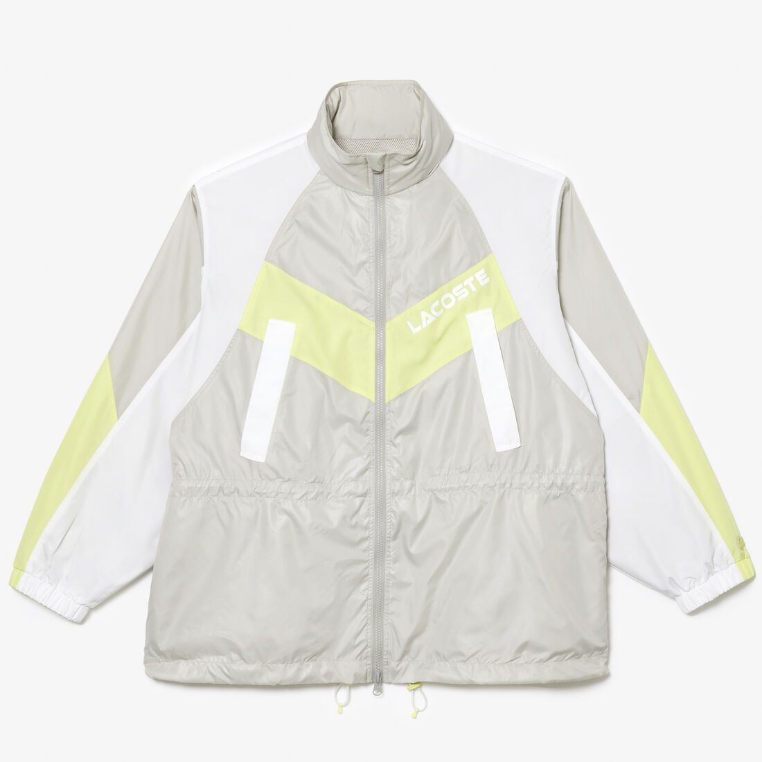 lacoste oversized hooded colourblock jacket with adjustable waist