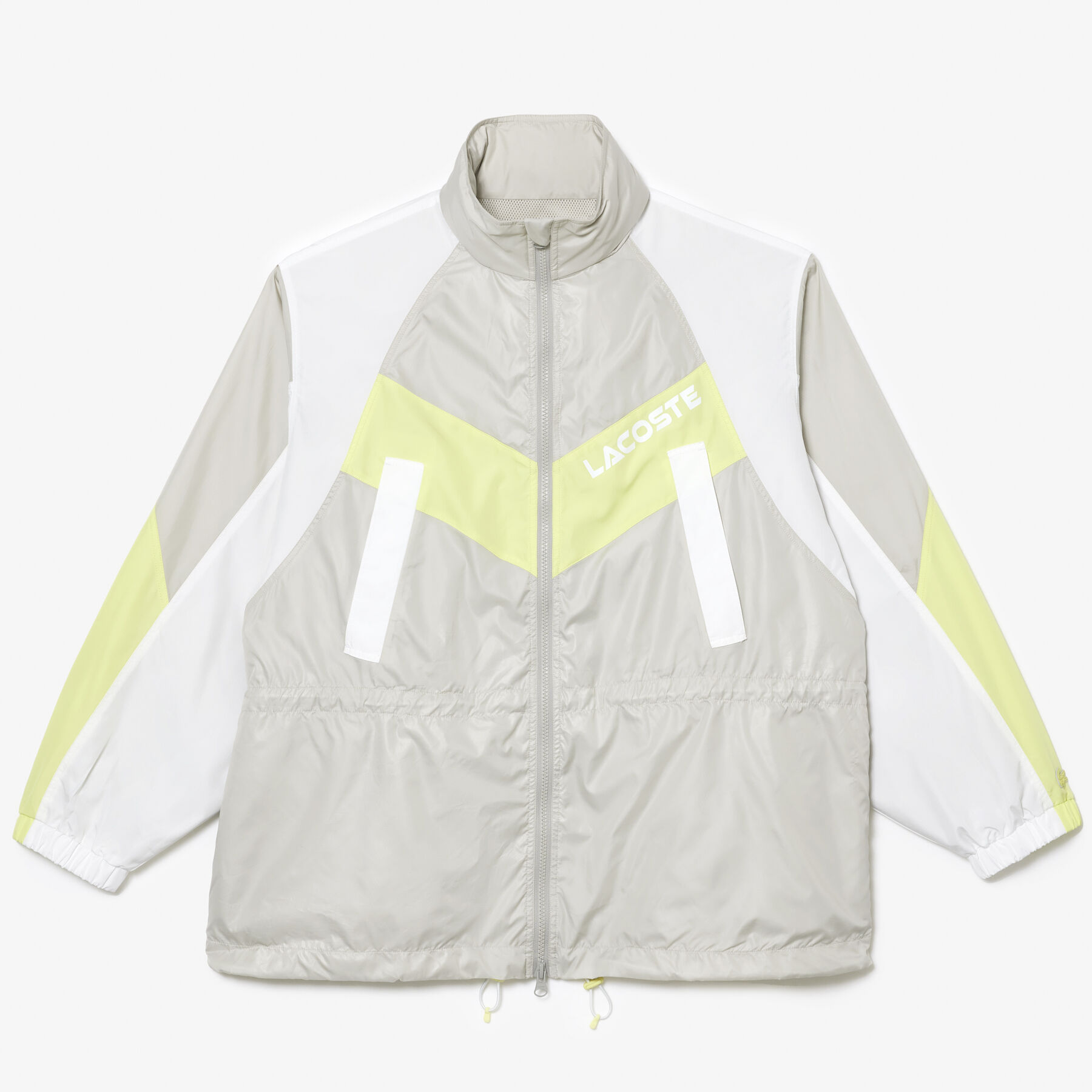 lacoste oversized hooded colourblock jacket with adjustable waist