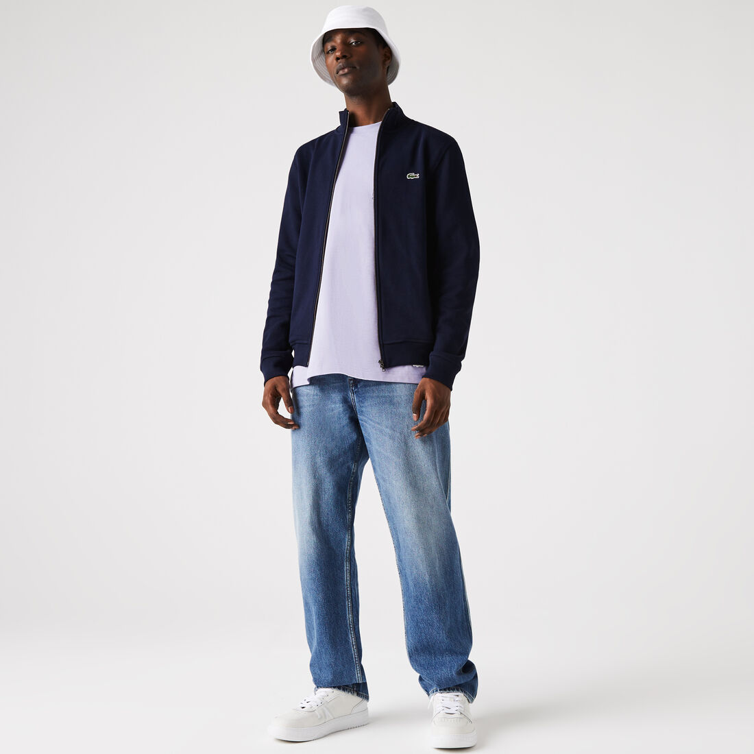 Men's Zippered Stand-Up Collar Piqué Fleece Jacket