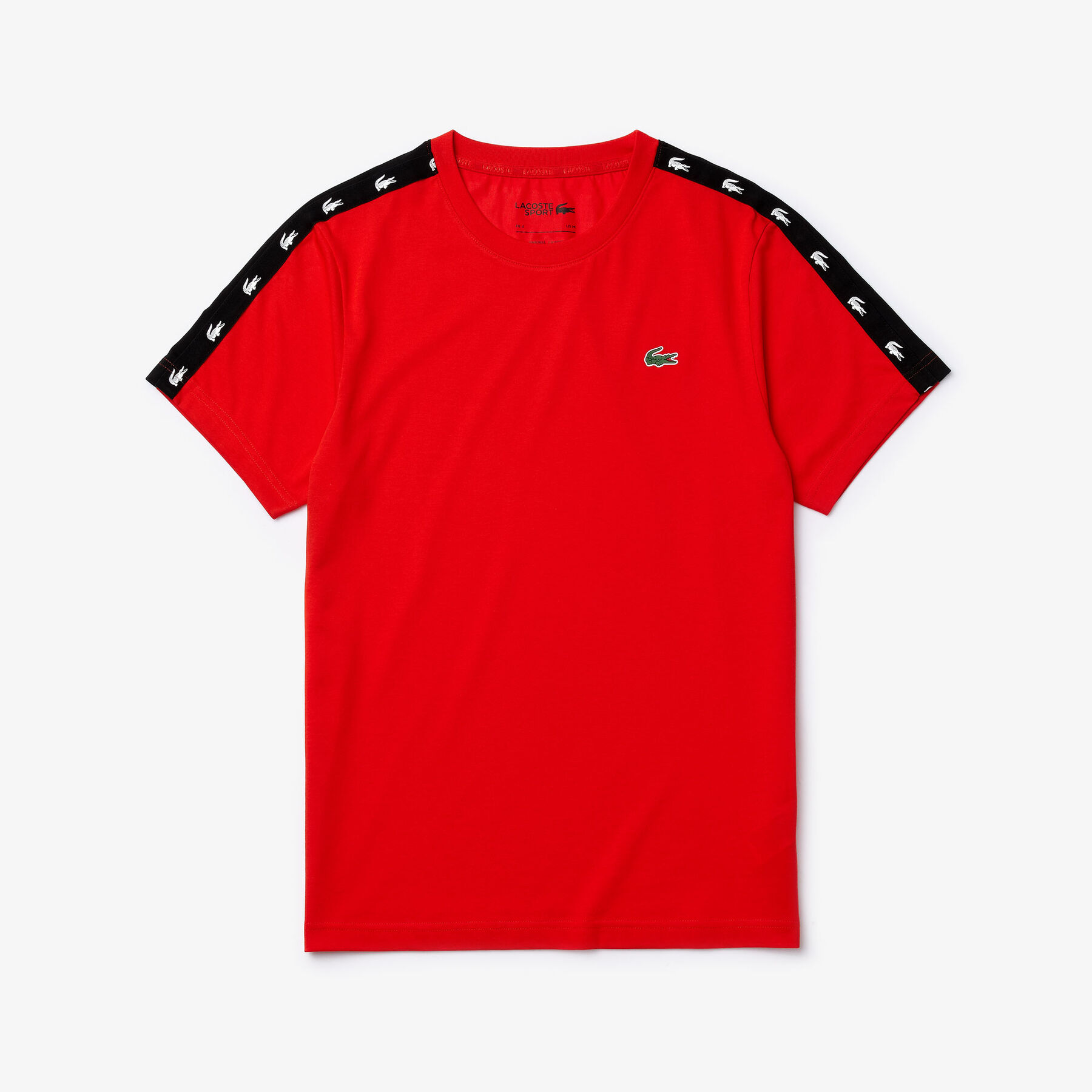 لاكوست قميص تي شيرت من البيكيه المسامي مزدان بخطوط مطبوع عليها تماسيح من مجموعة lacoste sport للرجال