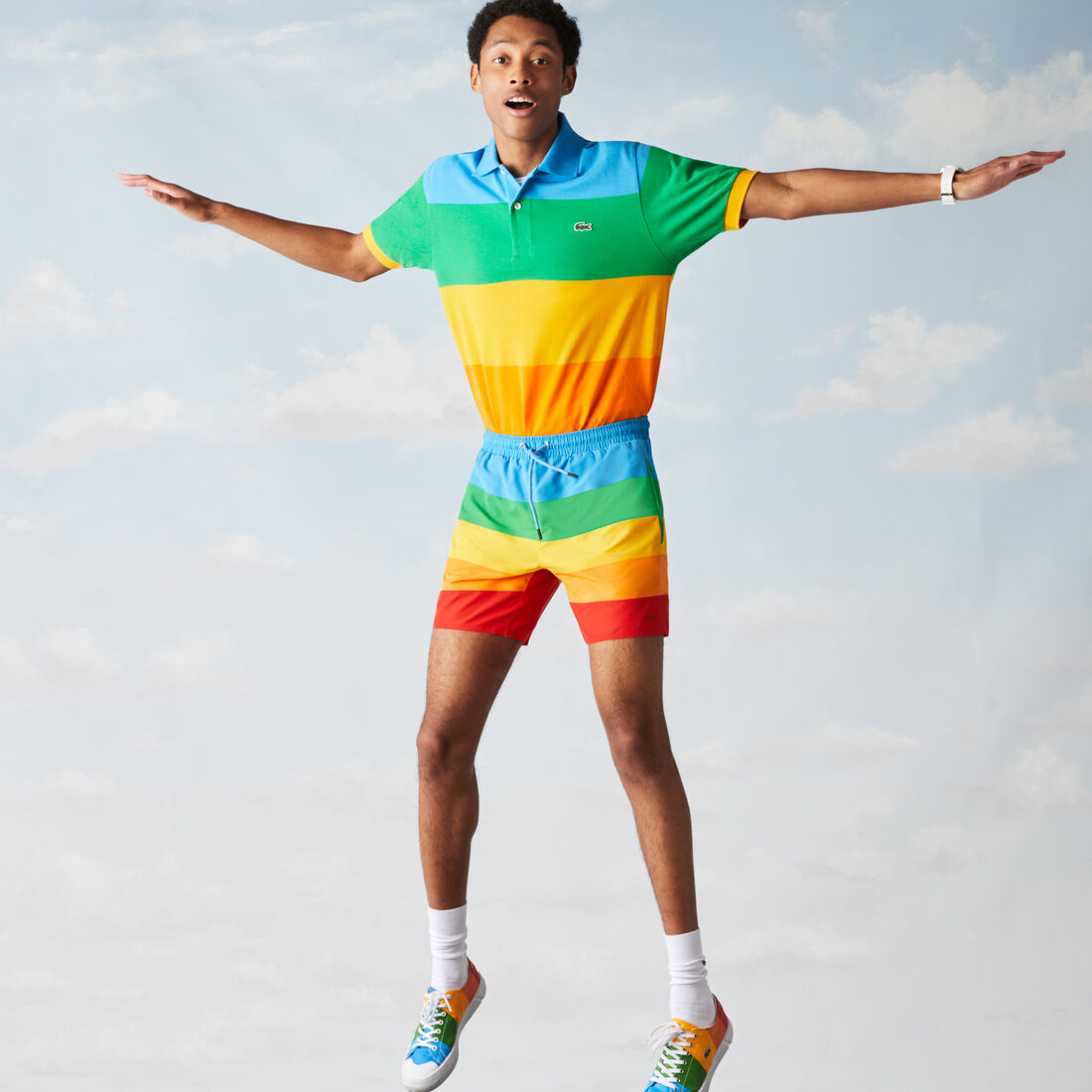 Men’s Polaroid Collaboration Color Striped Swimming Trunks Men’s Polaroid Collaboration Color Striped Swimming Trunks