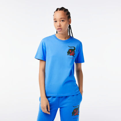 تيشيرت قطن جيرسيه عضوي للنساء مجموعة Lacoste X Netflix