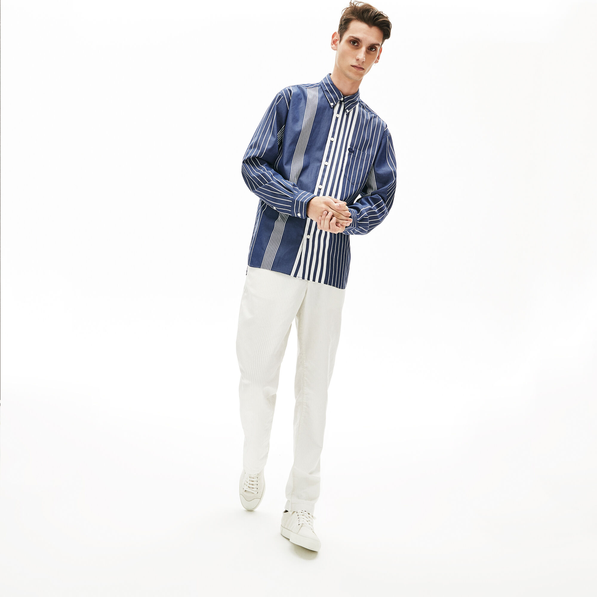 Men's Mismatched Striped Relaxed Fit Cotton Shirt Men's Mismatched Striped Relaxed Fit Cotton Shirt