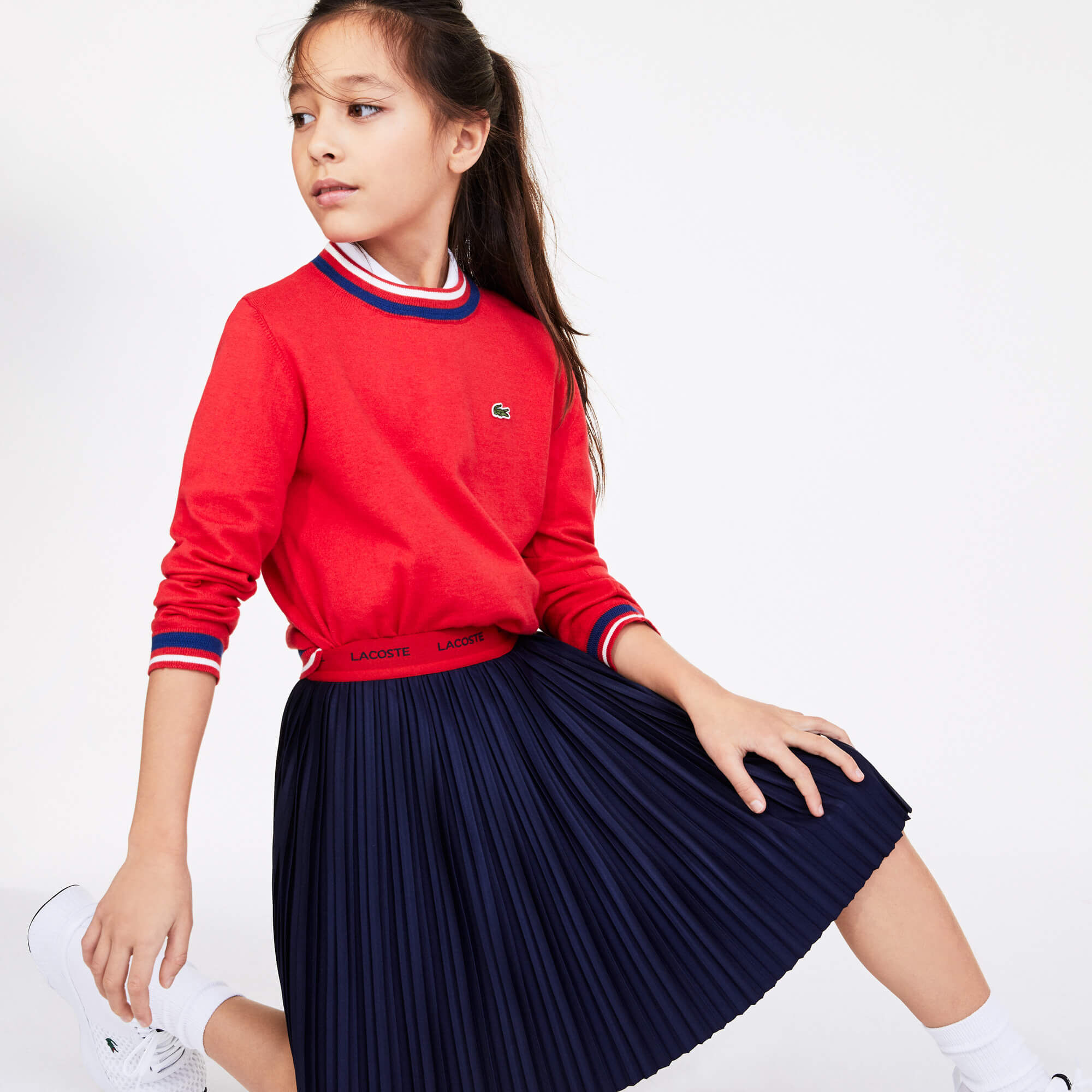 Buy Girls Contrast Waistband Pleated Knit Skirt Lacoste QA