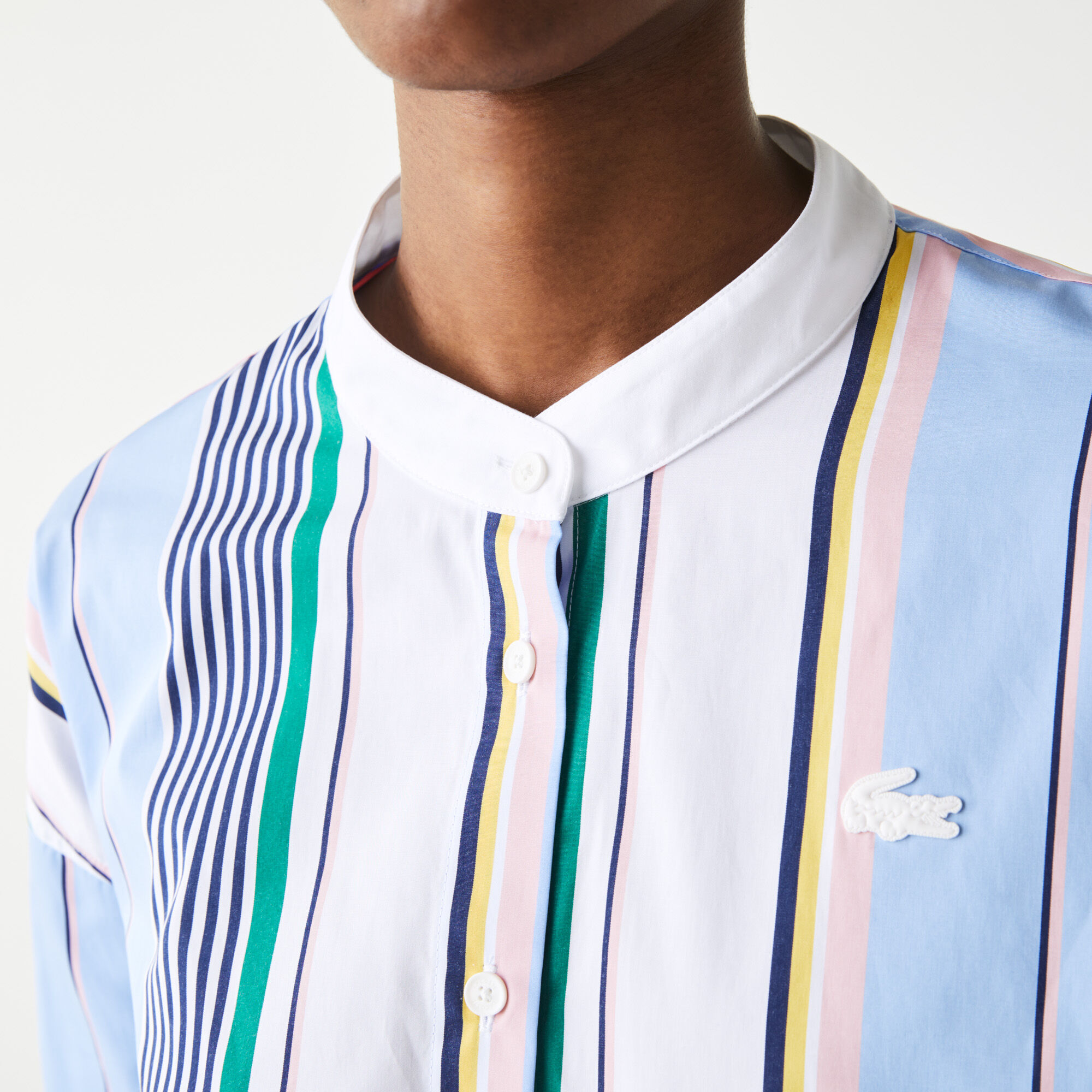 Women’s Lacoste LIVE Classic Fit Scarf Neck Striped Cotton Shirt Women’s Lacoste LIVE Classic Fit Scarf Neck Striped Cotton Shirt