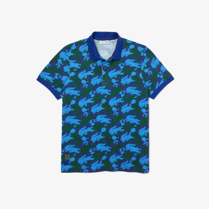 تيشيرت بولو مطبوع قطن عضوي بقصة كلاسيكية للجنسين مجموعة Lacoste X Minecraft