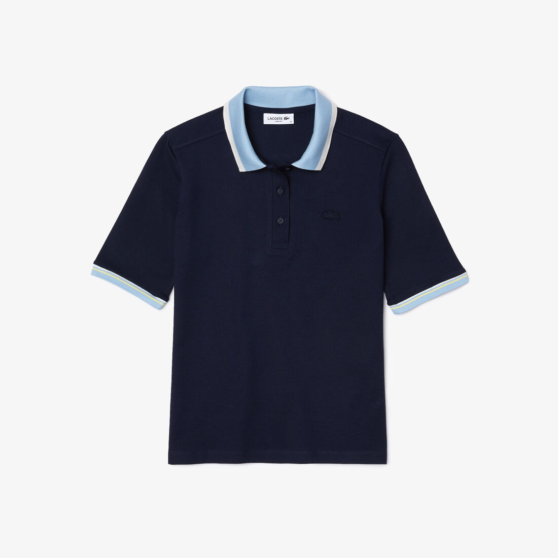 قميص بولو نسائي من قطن بيكيه المرن بياقة ضيقة وملون من Lacoste قميص بولو نسائي من قطن بيكيه المرن بياقة ضيقة وملون من Lacoste