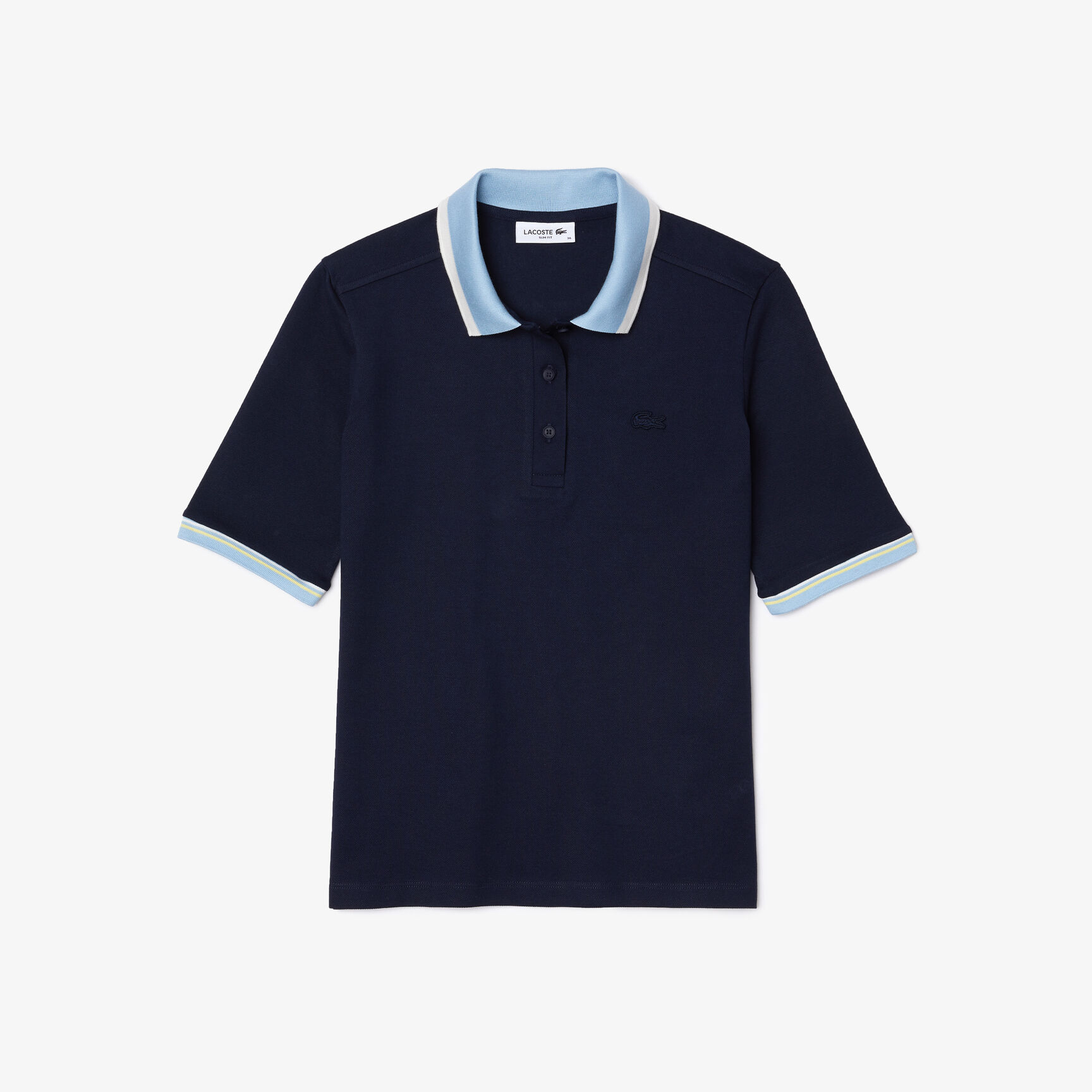 قميص بولو نسائي من قطن بيكيه المرن بياقة ضيقة وملون من Lacoste قميص بولو نسائي من قطن بيكيه المرن بياقة ضيقة وملون من Lacoste