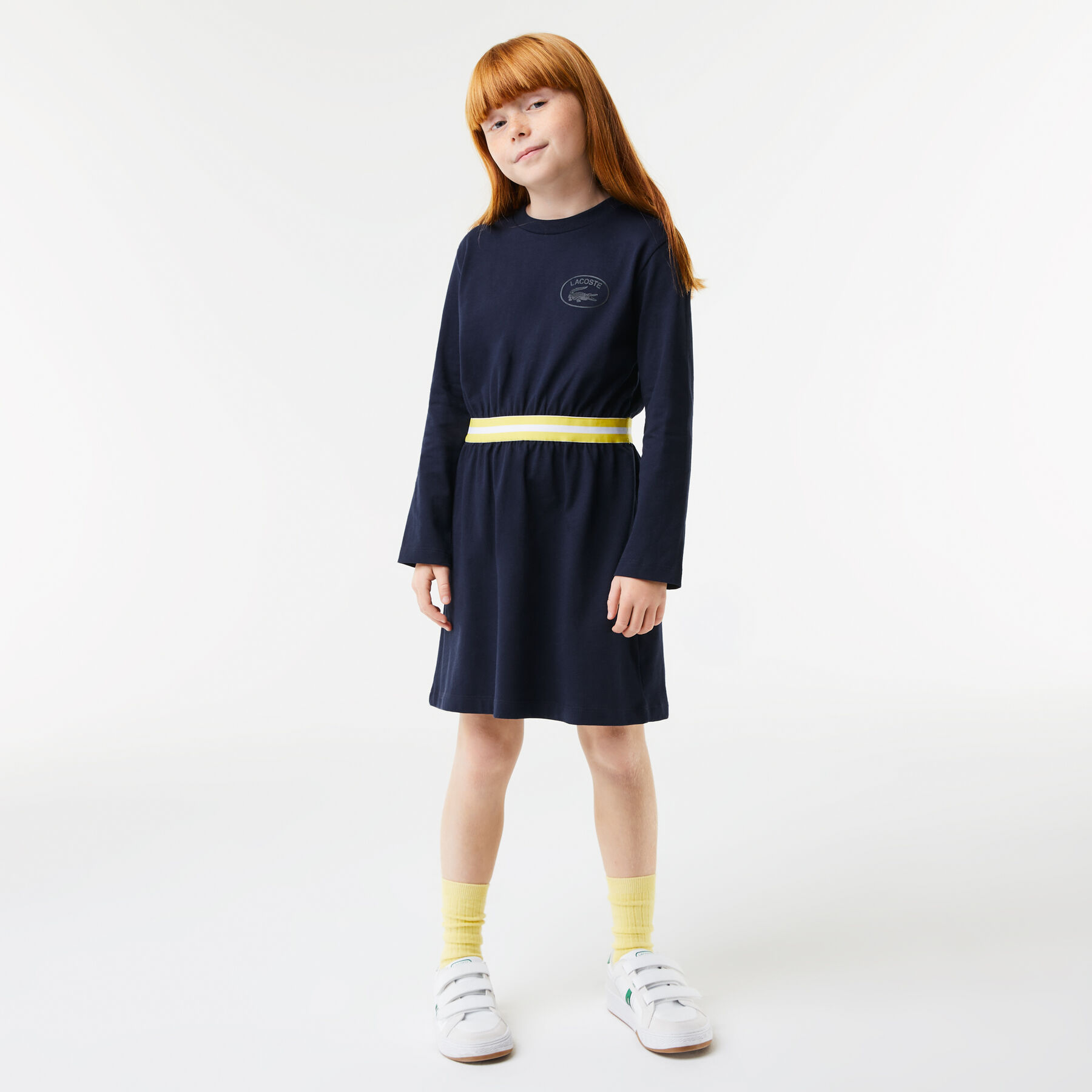 Girls' Lacoste Contrast Waist Cotton Jersey Dress girls lacoste contrast waist cotton jersey dress
