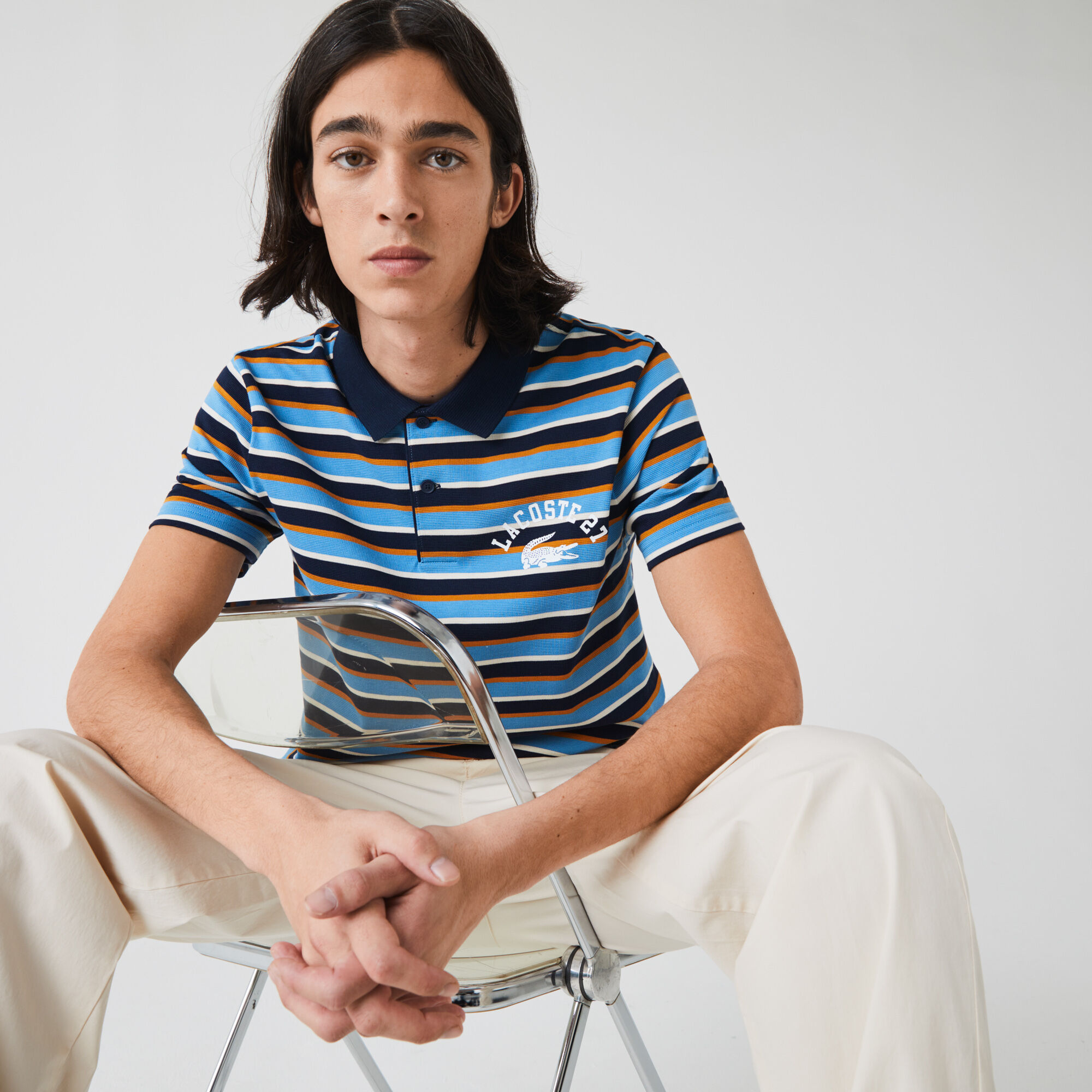 Men’s Lacoste Regular Fit Ultra-Lightweight Striped Knit Polo Shirt Men’s Lacoste Regular Fit Ultra-Lightweight Striped Knit Polo Shirt