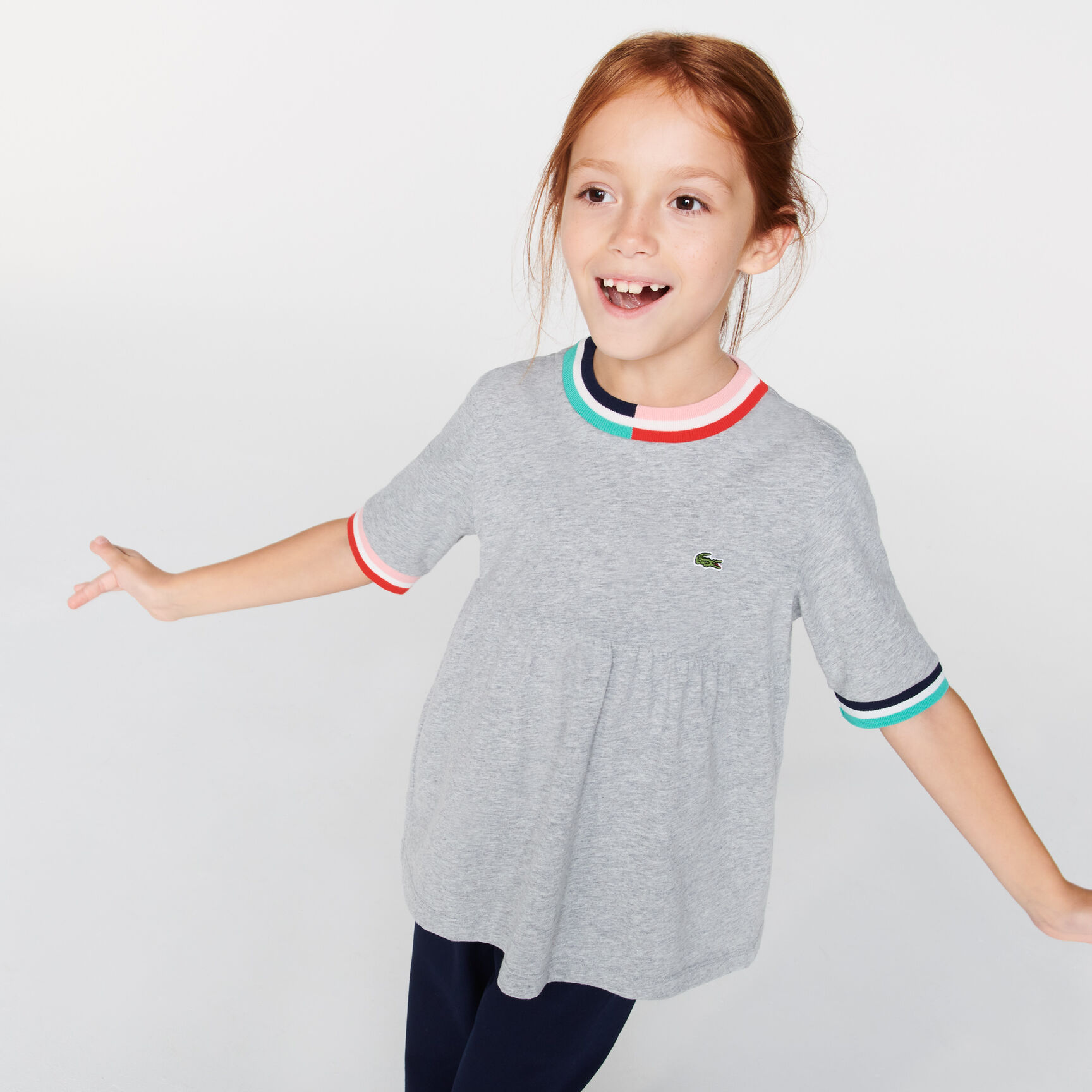 Girls’ Striped Accents Flounced Cotton T-shirt Girls’ Striped Accents Flounced Cotton T-shirt