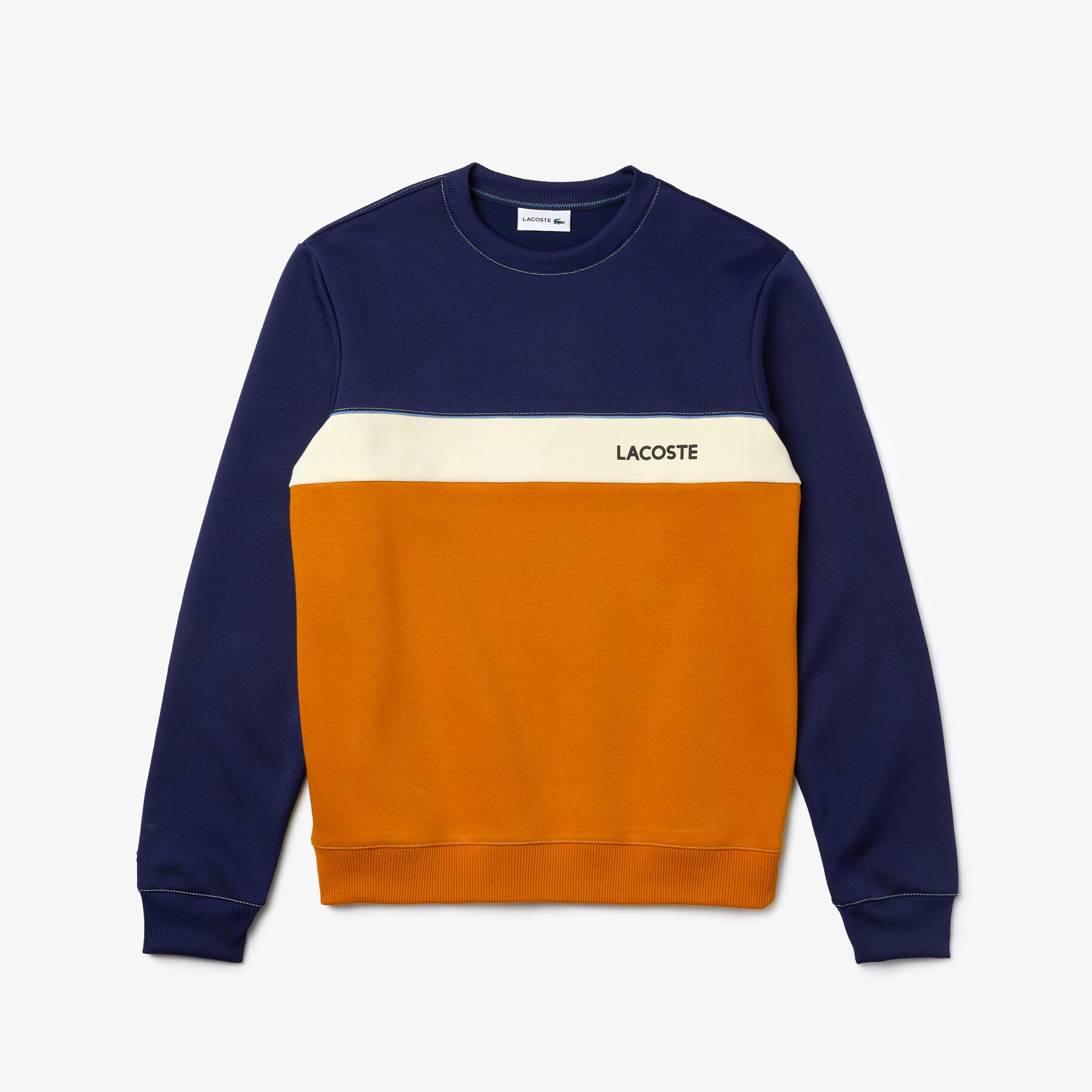 lacoste men s crew neck lettering colourblock piqu  sweatshirt