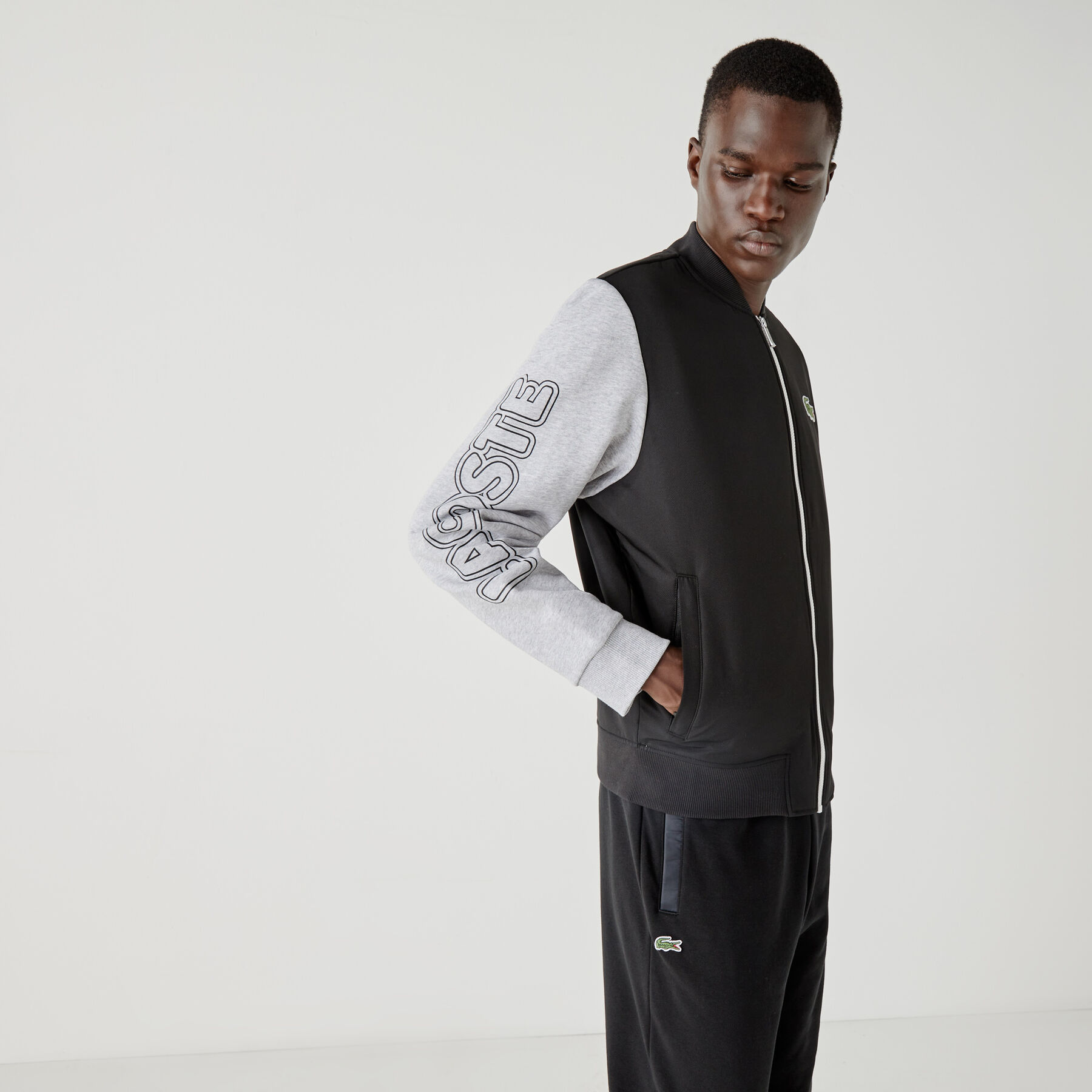 men s lacoste sport two tone print fleece zip teddy jacket