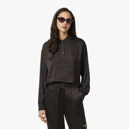 Long Sleeved Oversized Satin Polo Shirt