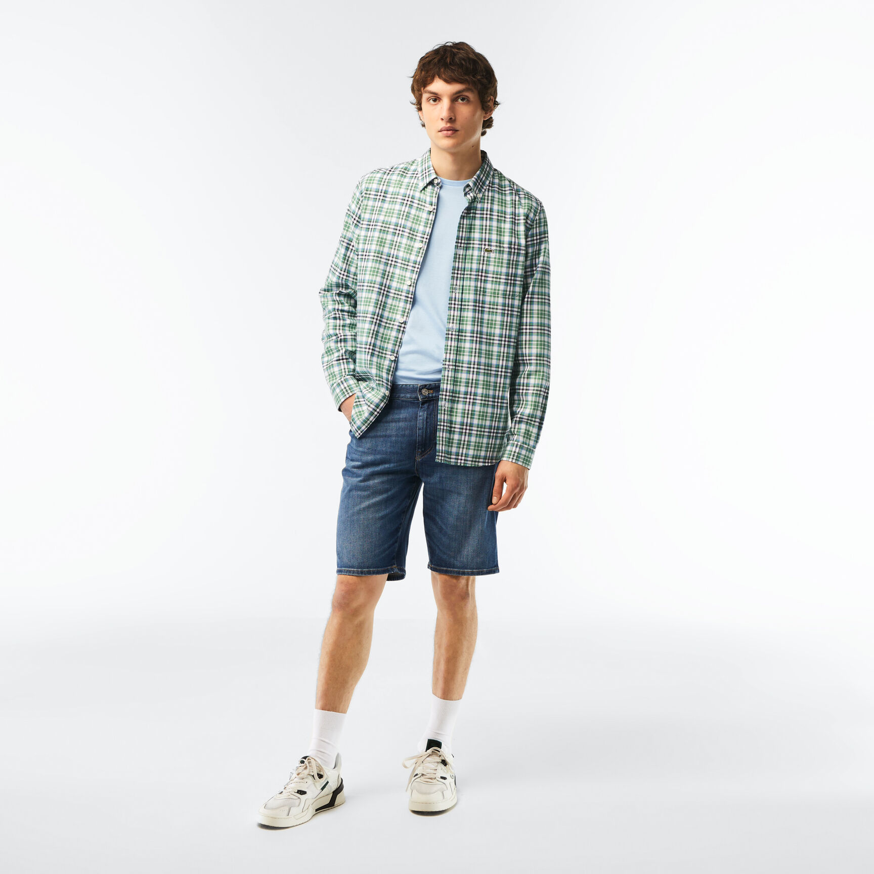 شورت برمودا دينم قطن مطاطي بقصة ضيقة للرجال شورت برمودا دينم قطن مطاطي بقصة ضيقة للرجال