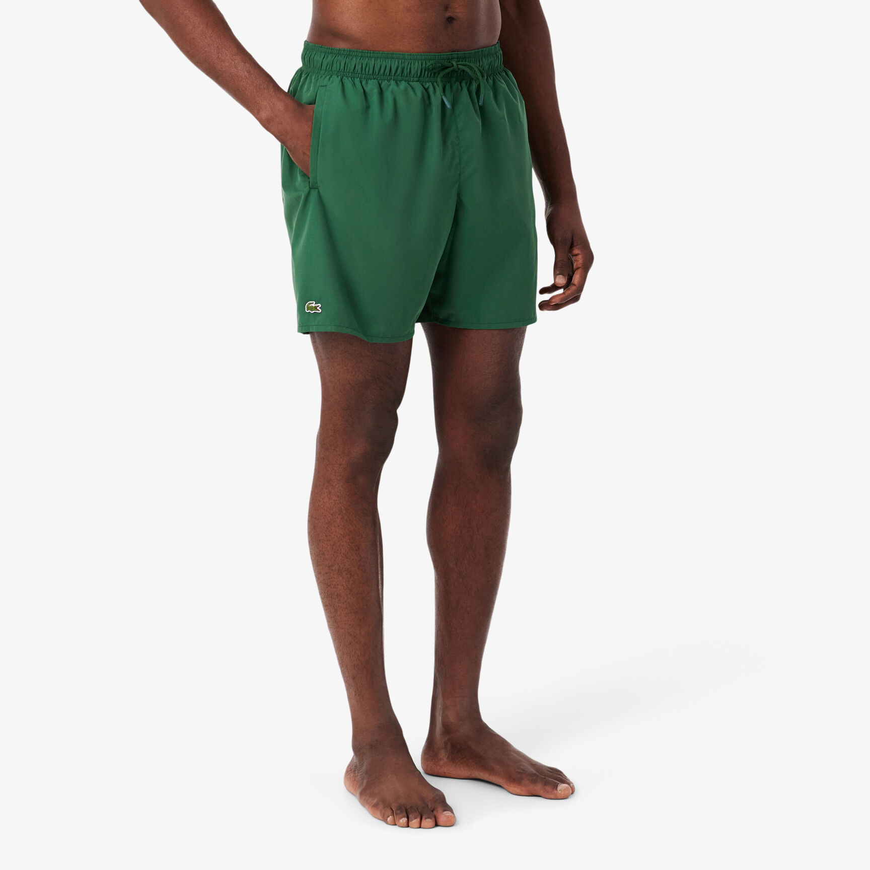 شورت سباحة أحادي اللون متوسط الطول