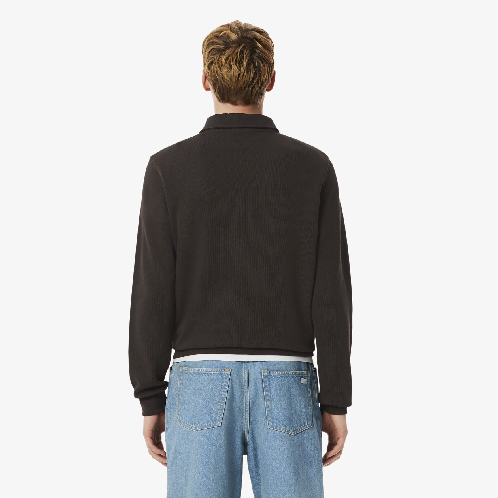 Ribbed Cotton Polo Collar Sweatshirt