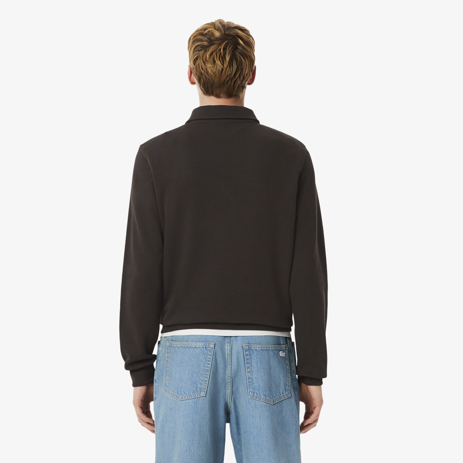 lacoste ribbed cotton polo collar sweatshirt
