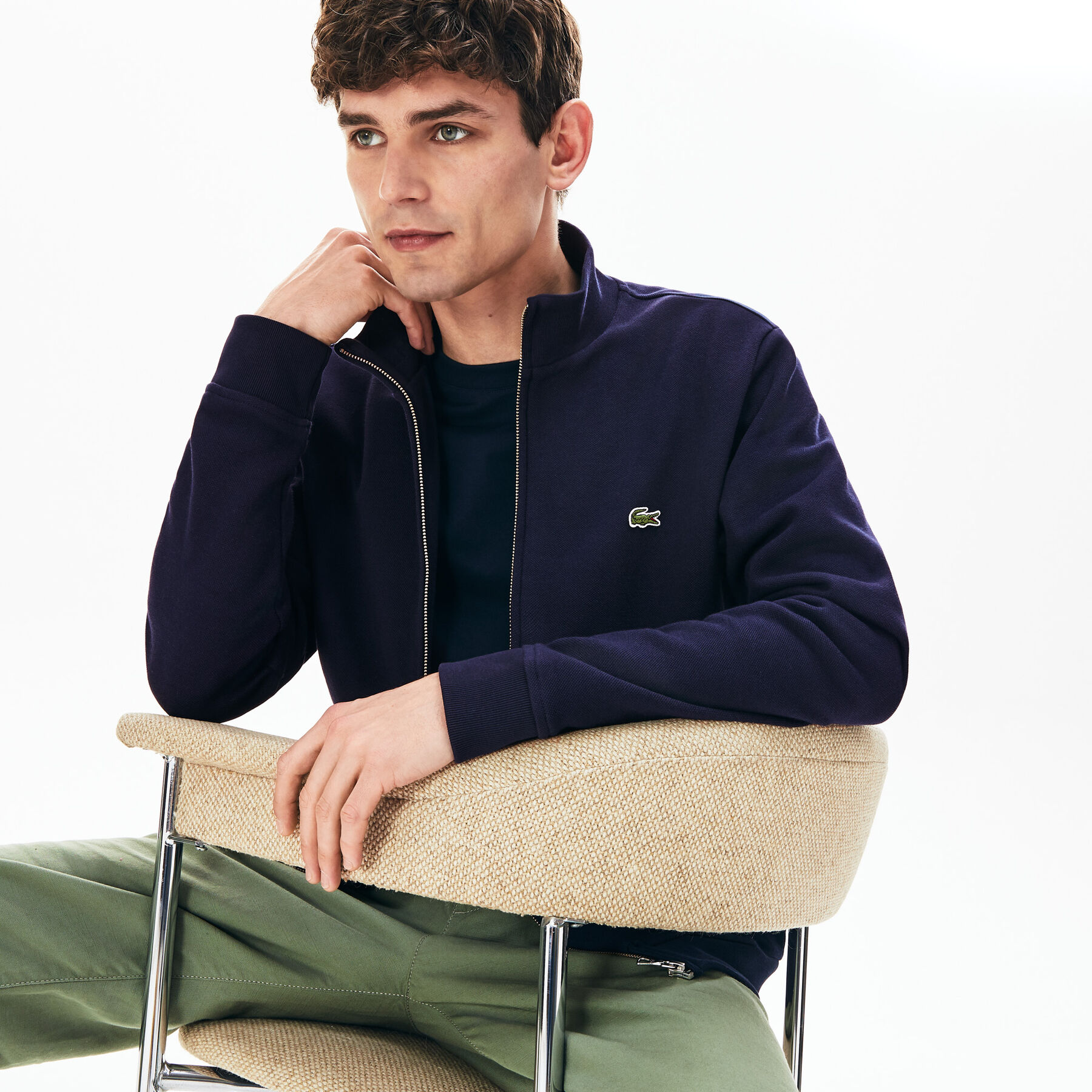 lacoste men s zip stand up collar fleece sweatshirt