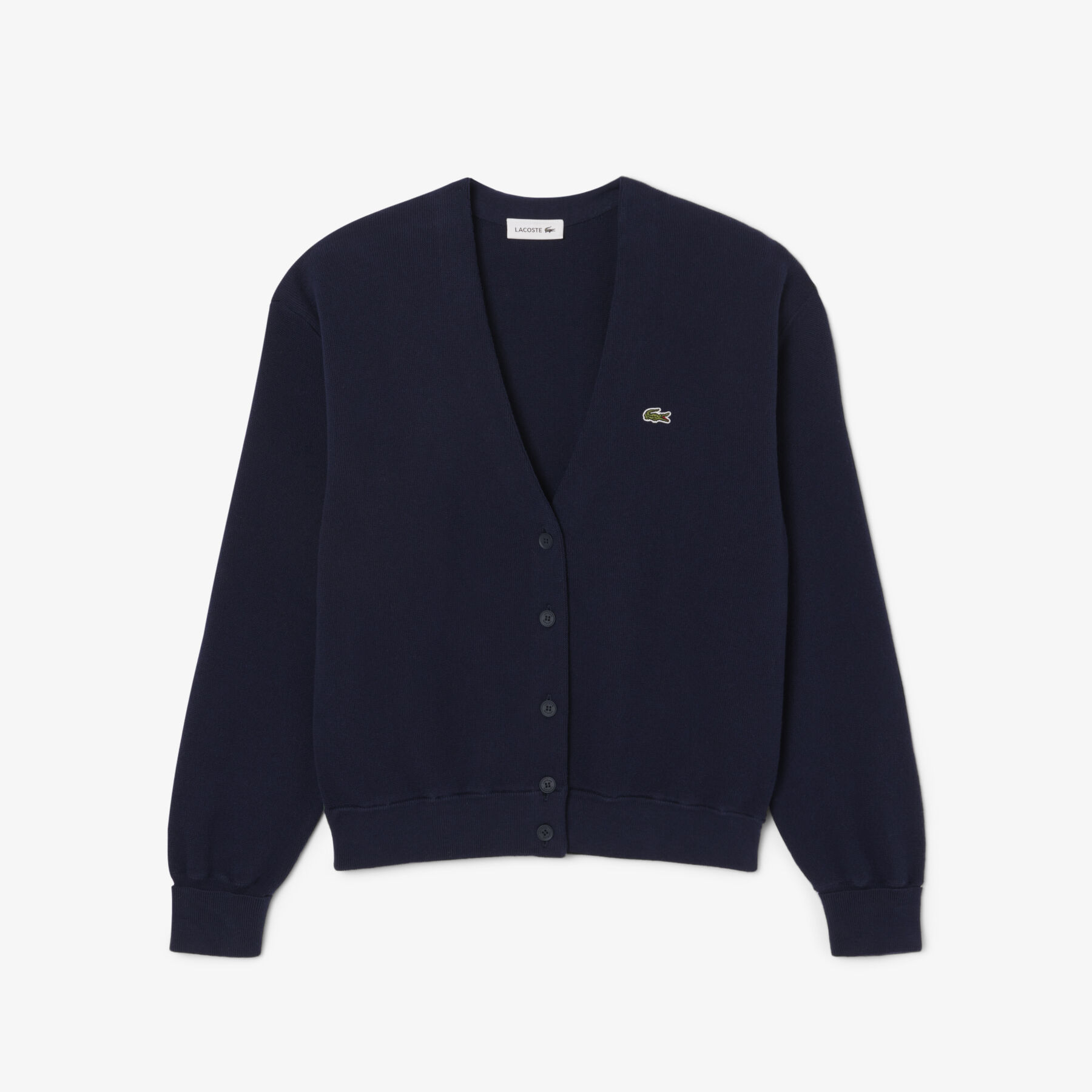 lacoste v neck moss stitch cotton cardigan