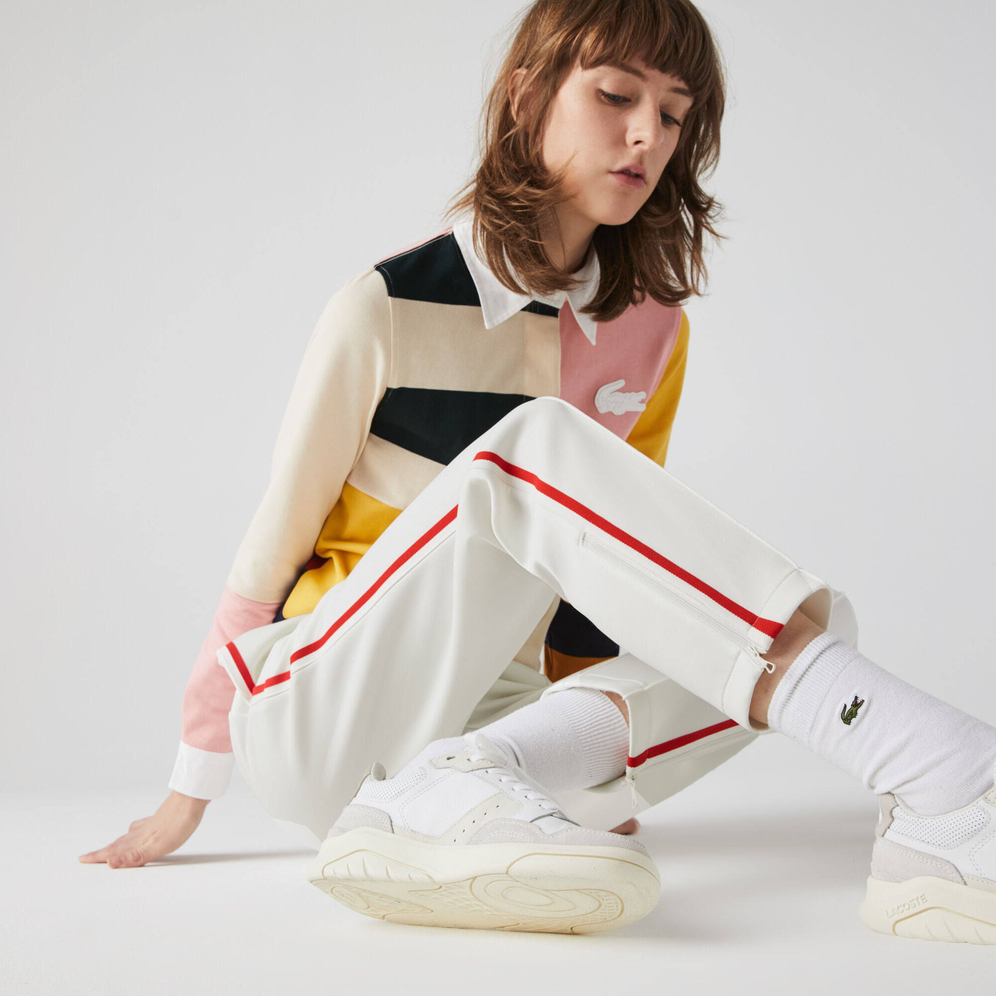 Buy Women s Straight Cut Contrast Bands Tracksuit Pants Lacoste QA