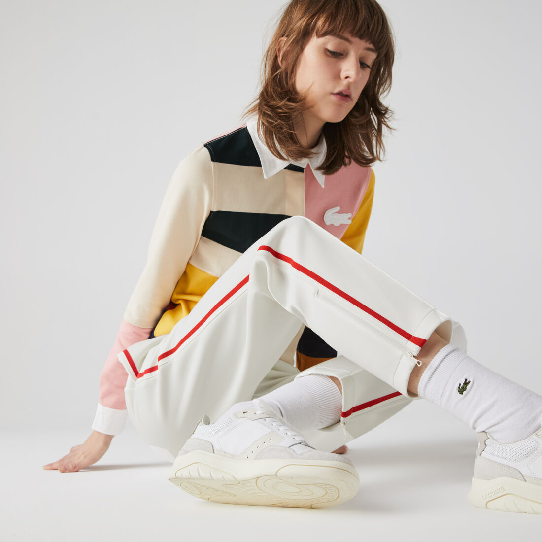 Women’s Straight Cut Contrast Bands Tracksuit Pants