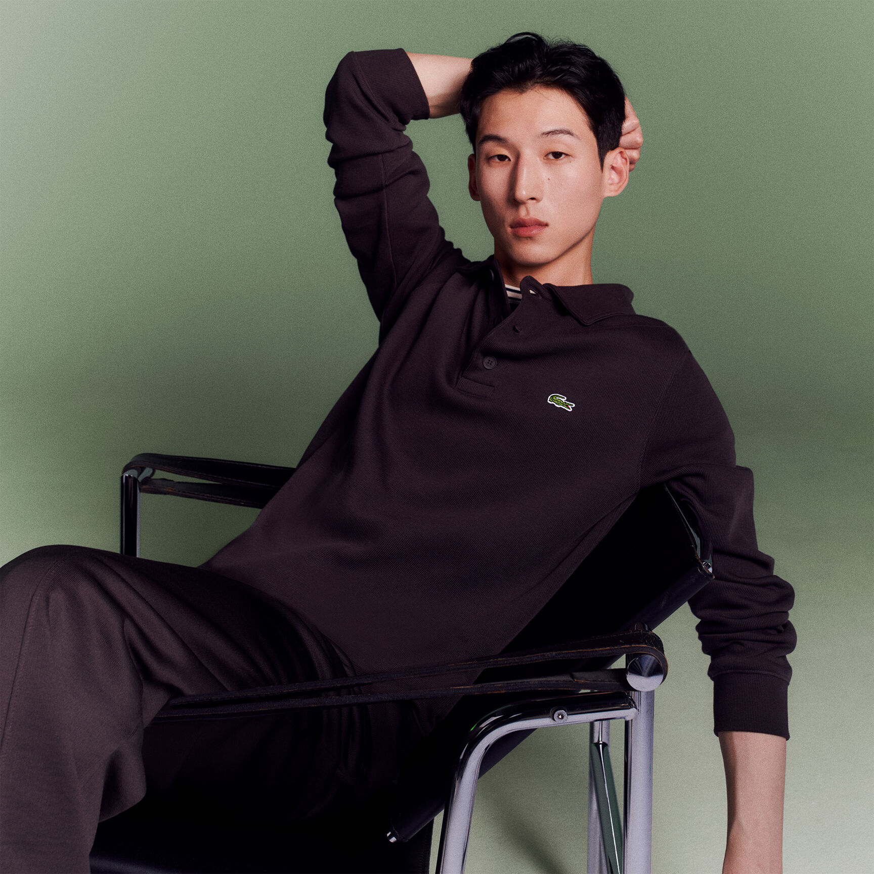 Ribbed Cotton Polo Collar Sweatshirt