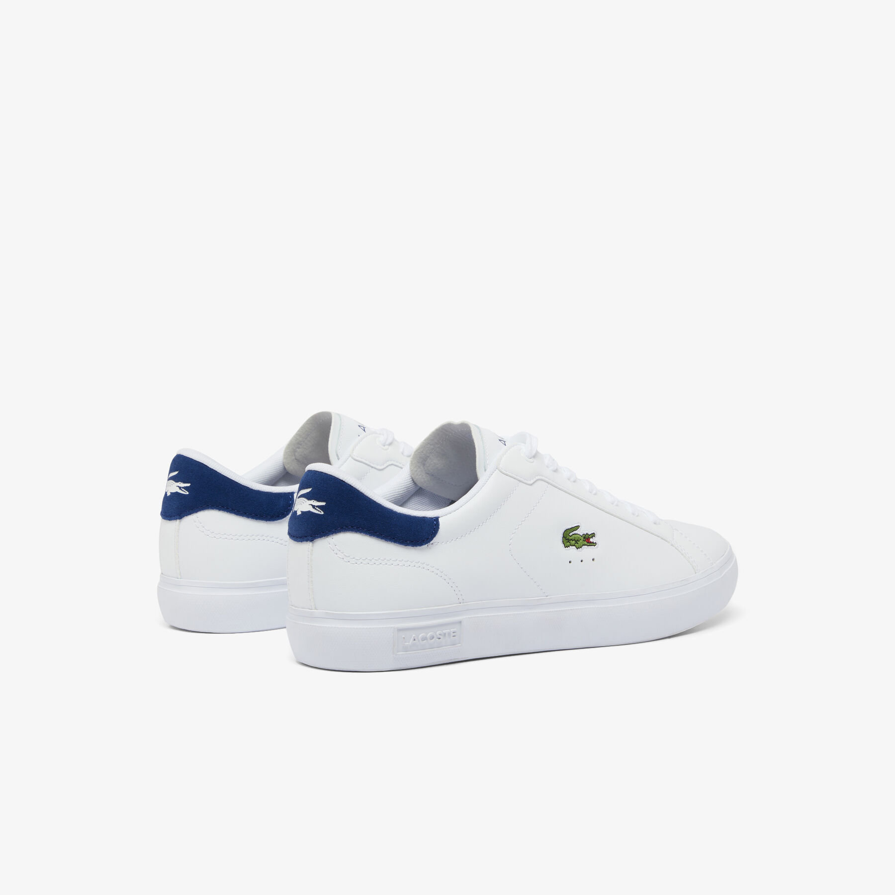 lacoste men s powercourt logo tongue leather trainers