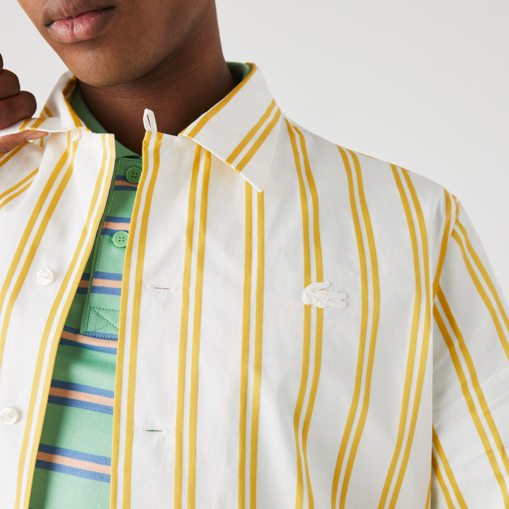 Unisex Lacoste LIVE Striped Satiny Shirt Unisex Lacoste LIVE Striped Satiny Shirt