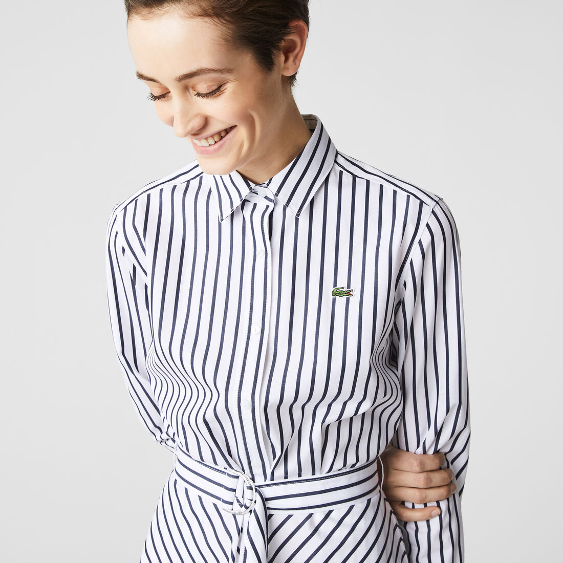 Women's Buttoned Striped Poplin Shirt Dress Women's Buttoned Striped Poplin Shirt Dress