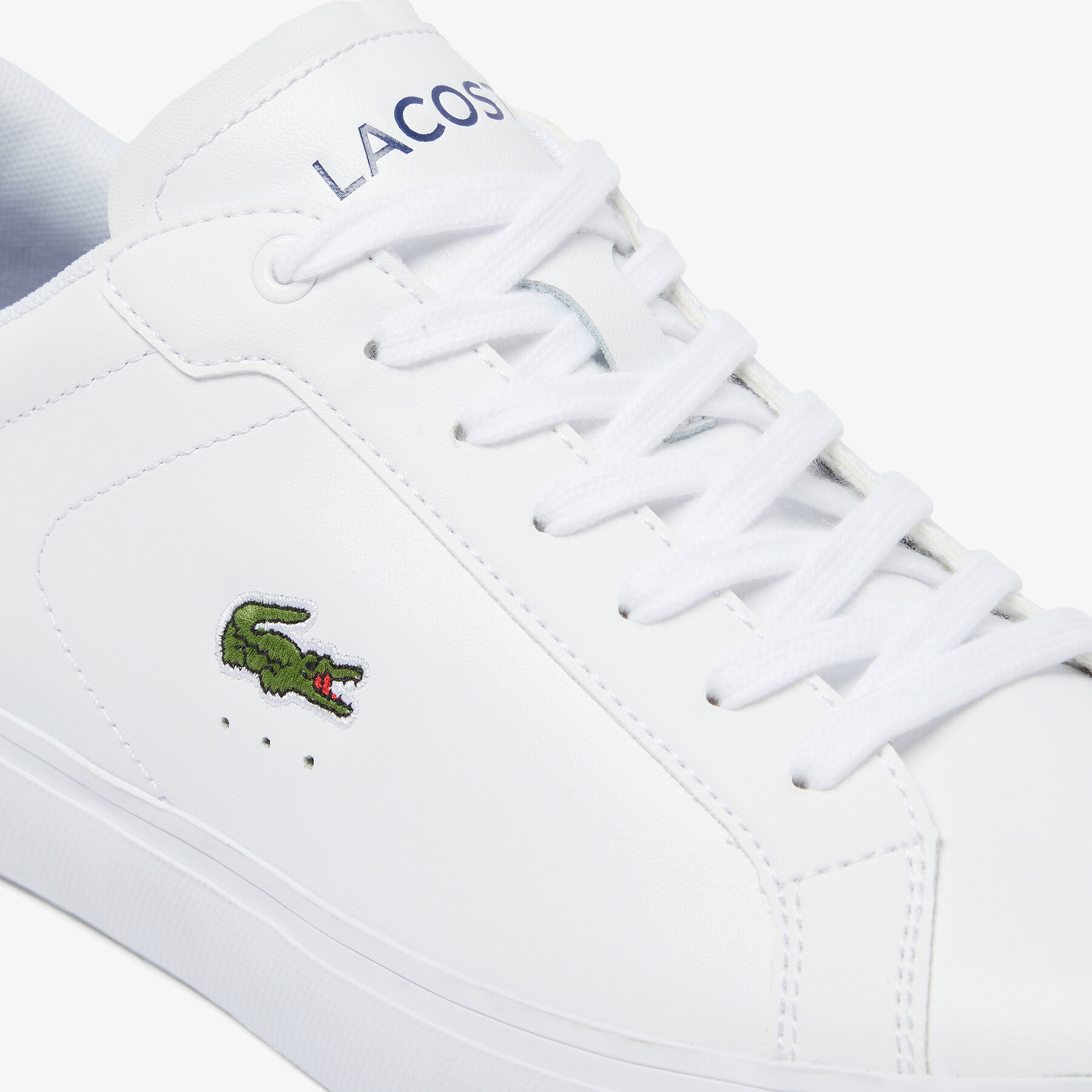 lacoste men s powercourt logo tongue leather trainers