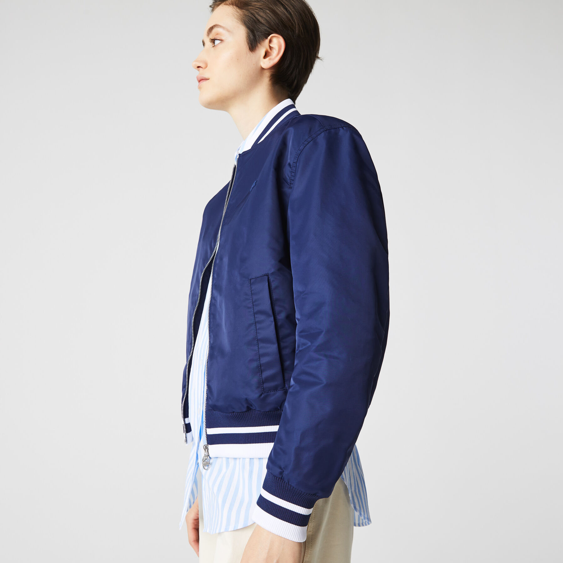 lacoste women s water resistant quilted zip bomber jacket