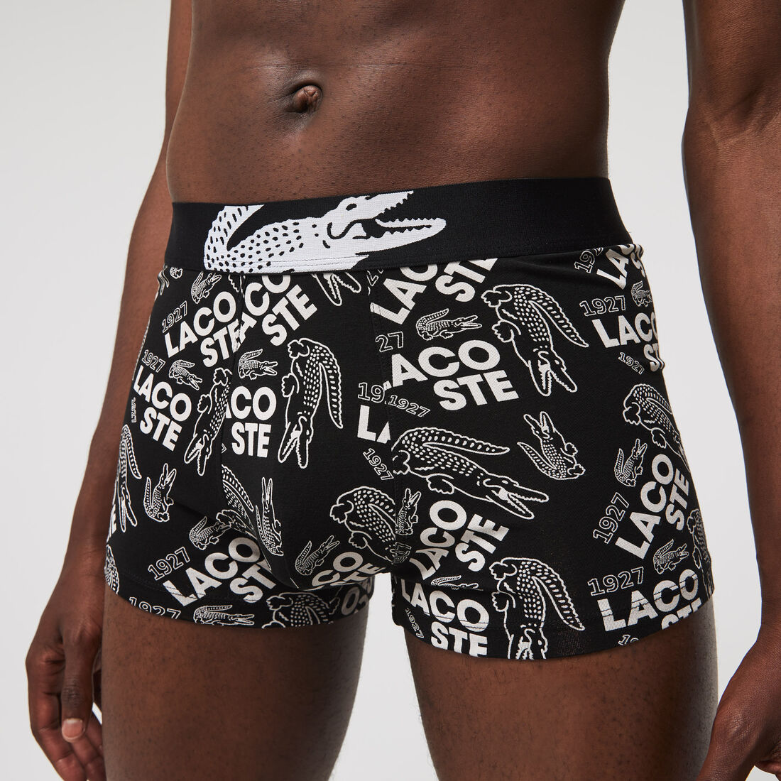 طقم بوكسر قطن مطاطي بشعار تمساح كبير على الخصر للرجال، 3 قطع طقم بوكسر قطن مطاطي بشعار تمساح كبير على الخصر للرجال، 3 قطع