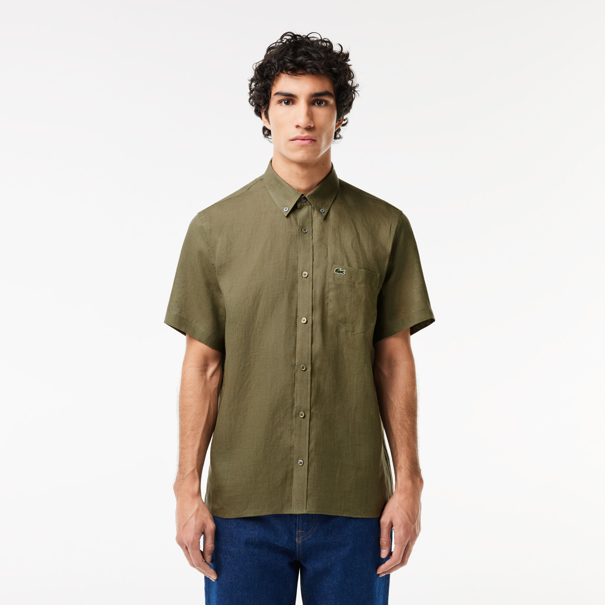 Buy Men s Lacoste Short Sleeve Linen Shirt Lacoste QA