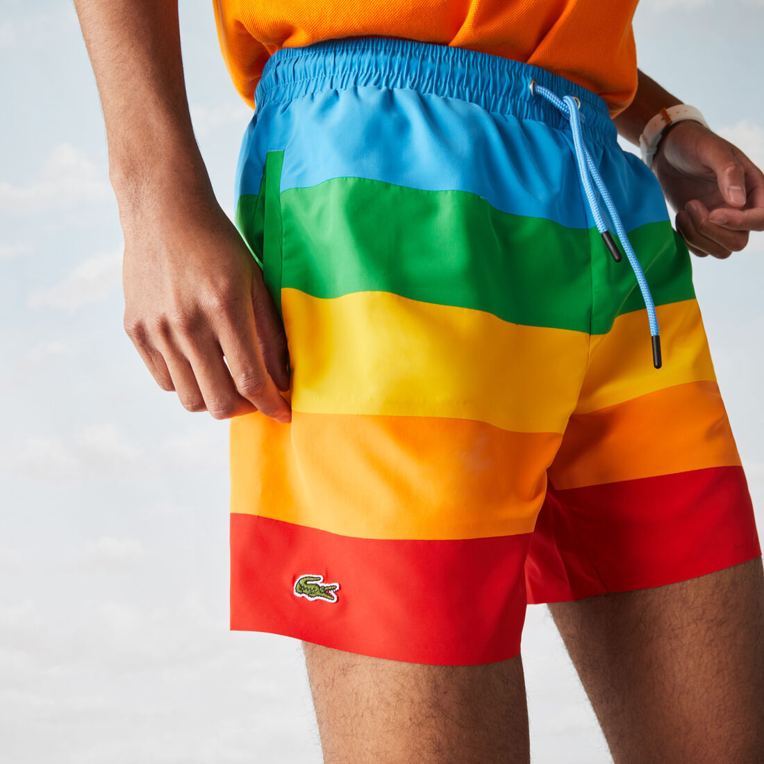 Men’s Polaroid Collaboration Color Striped Swimming Trunks Men’s Polaroid Collaboration Color Striped Swimming Trunks