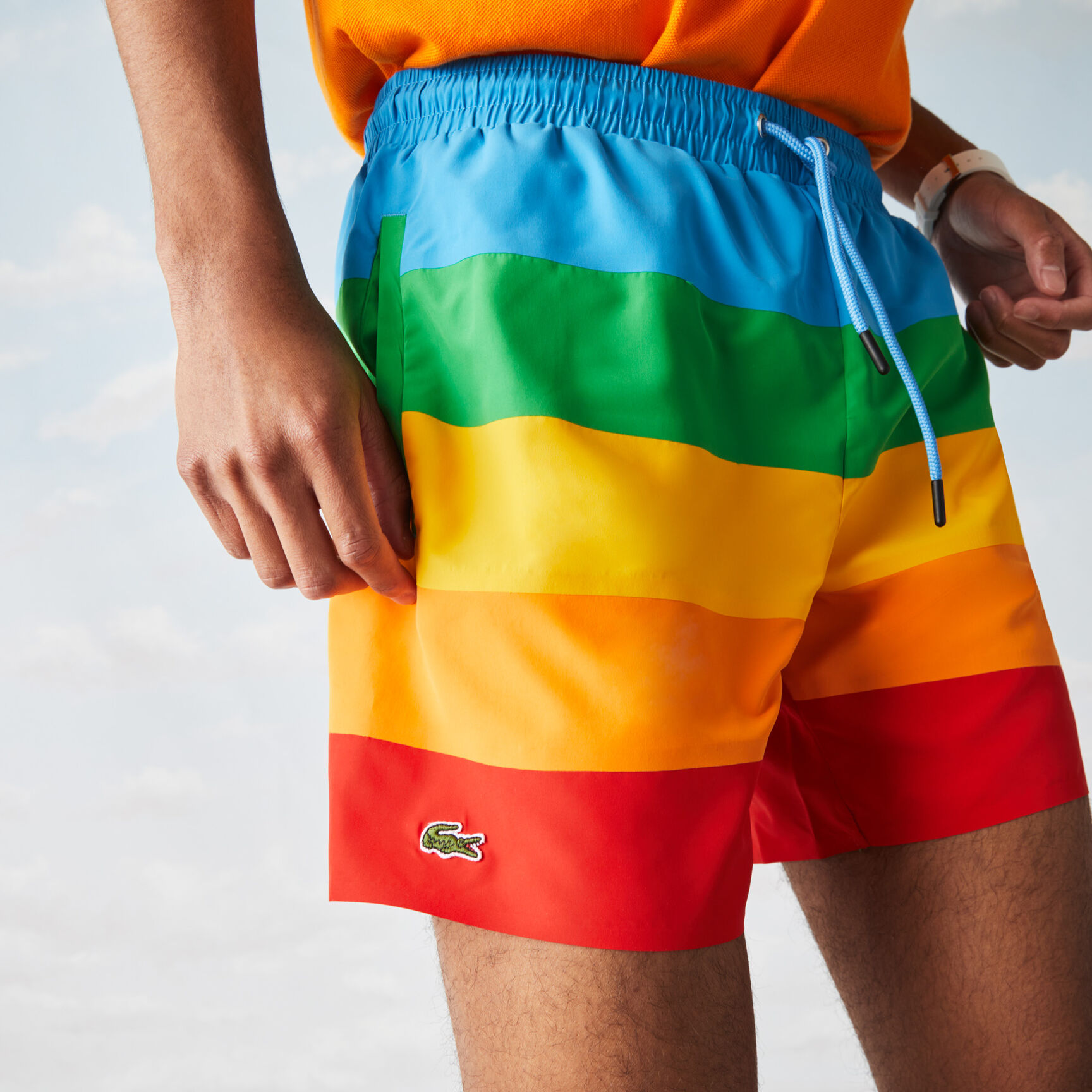 Men’s Polaroid Collaboration Color Striped Swimming Trunks Men’s Polaroid Collaboration Color Striped Swimming Trunks