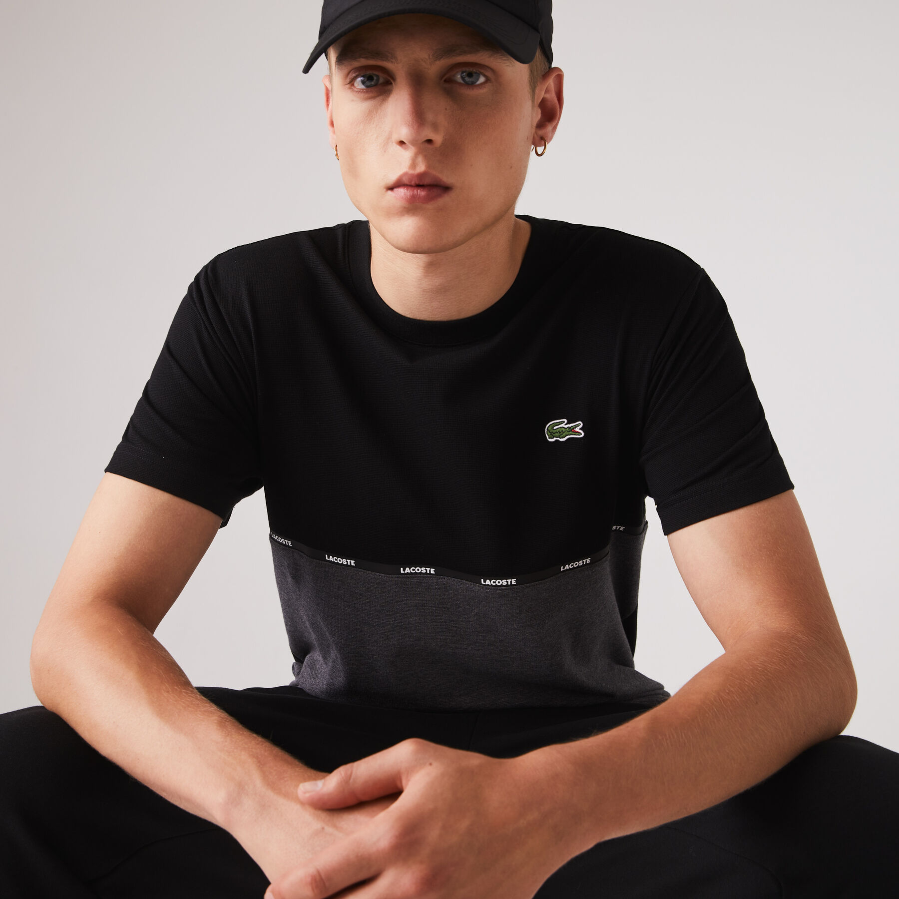 men s lacoste sport crew neck lightweight bicolour cotton t shirt