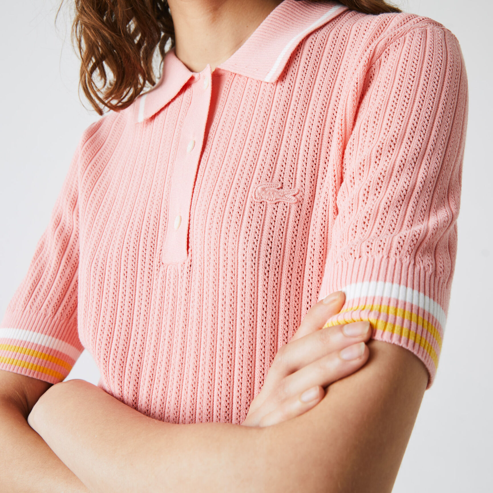 قميص بولو محبوك كم مخطط للنساء قصة ضيقة قميص بولو محبوك كم مخطط للنساء قصة ضيقة