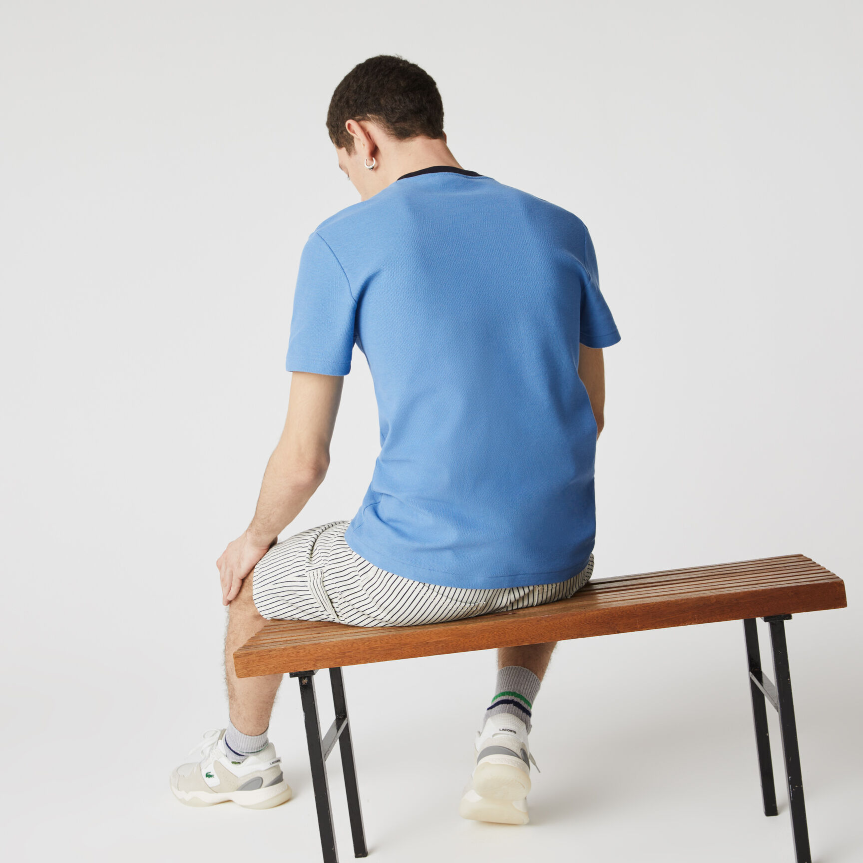 Men's Contrast Crew Neck Loose Fit Textured Cotton T-shirt