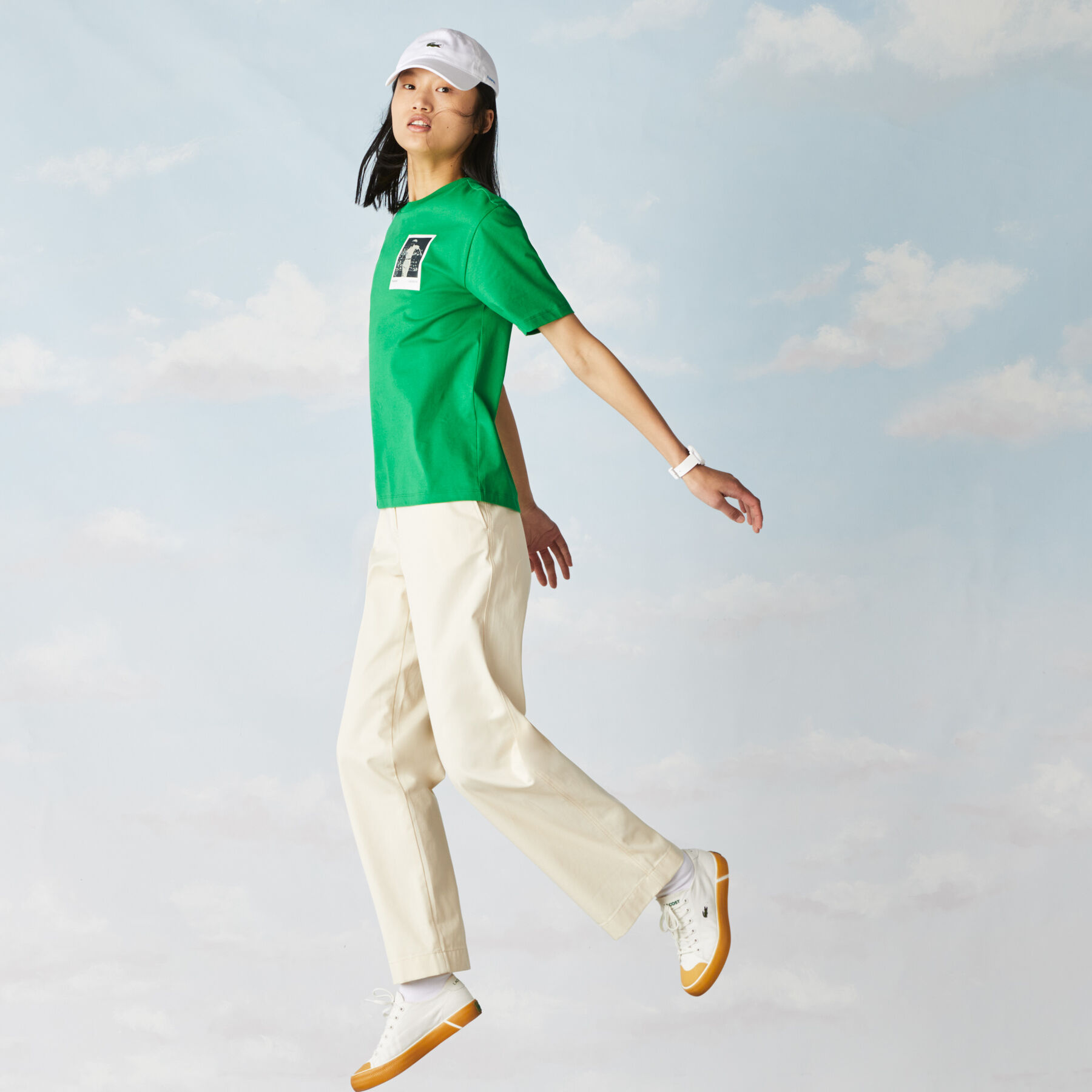 lacoste women s crew neck polaroid collaboration print cotton t shirt