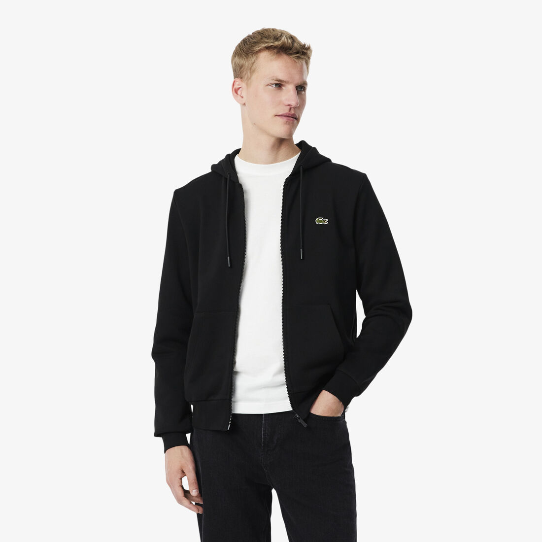 lacoste classic fit zipped fleece sweatshirt