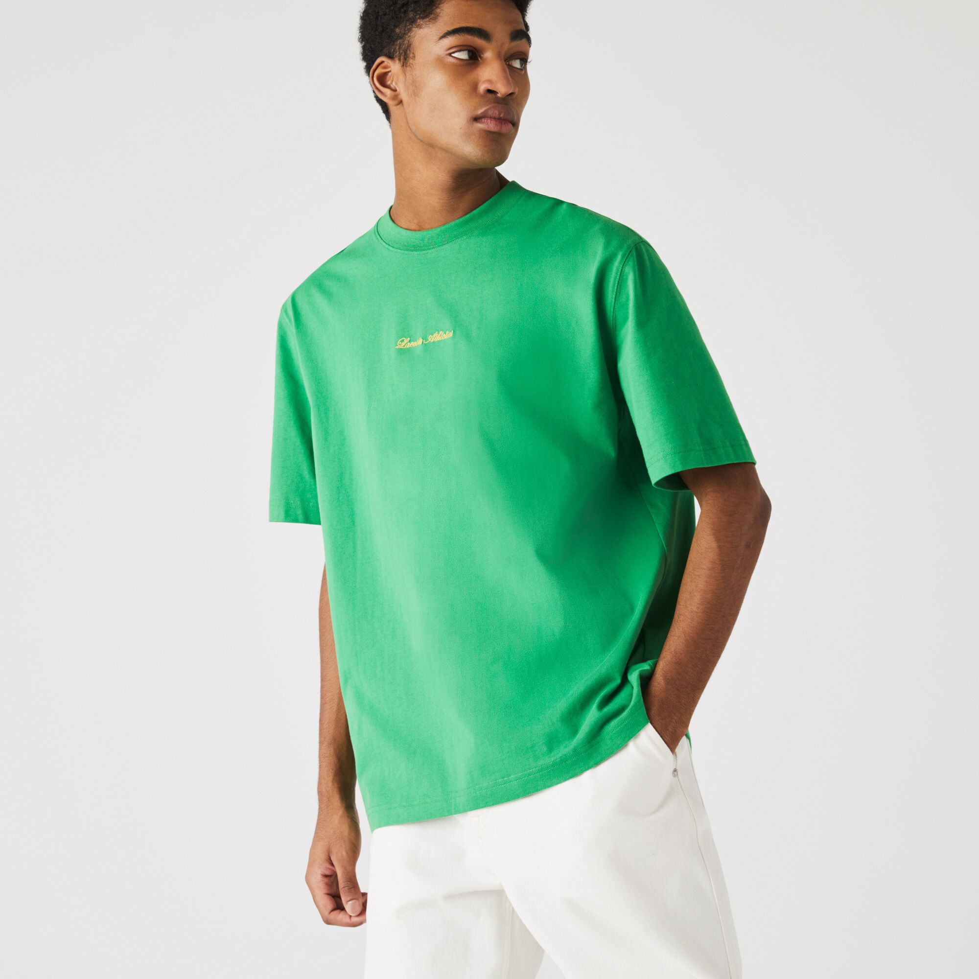 Unisex Lacoste LIVE Loose Fit Golden Embroidery Cotton T-shirt Unisex Lacoste LIVE Loose Fit Golden Embroidery Cotton T-shirt